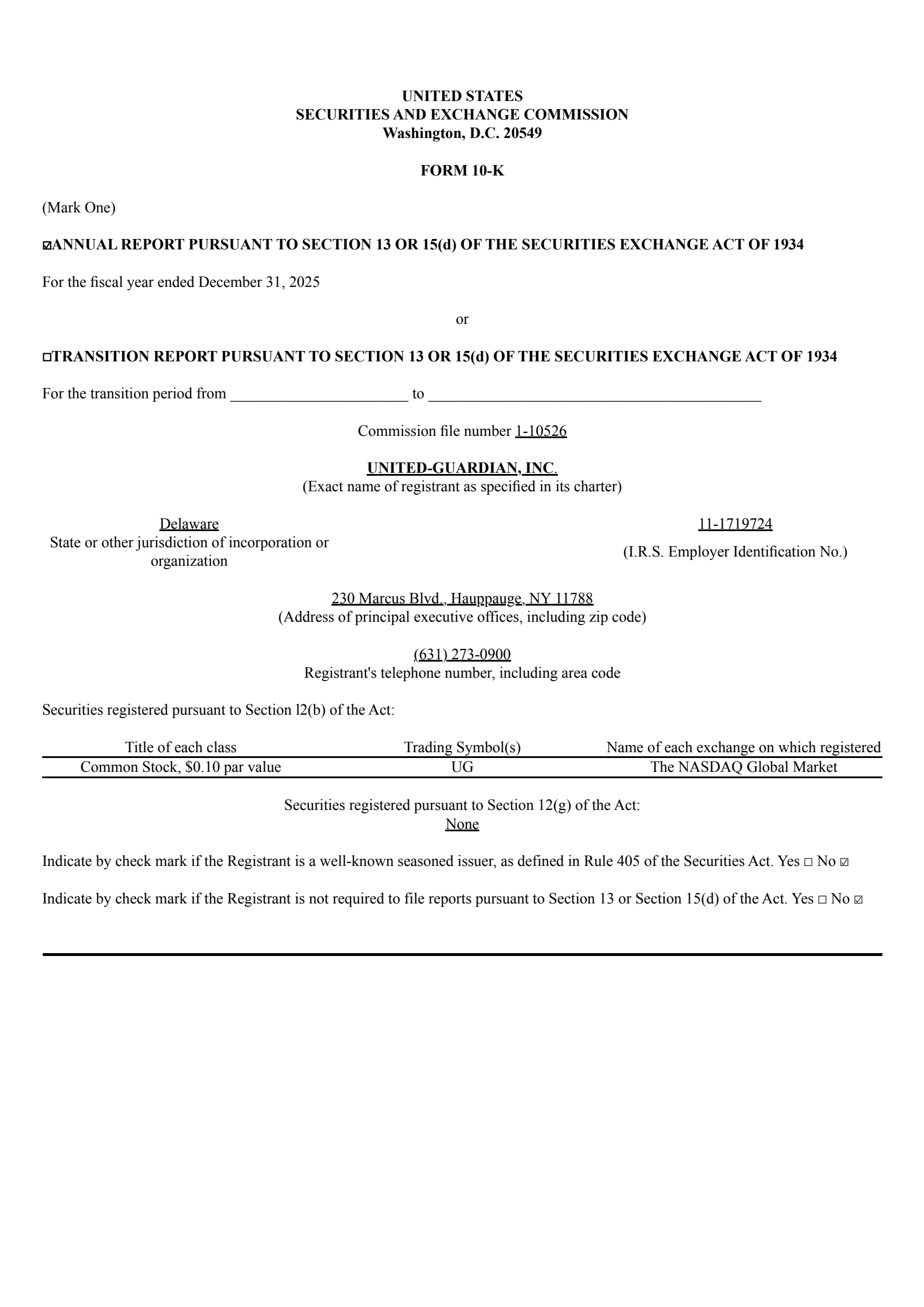 United-Guardian's Q4 2025 Annual report