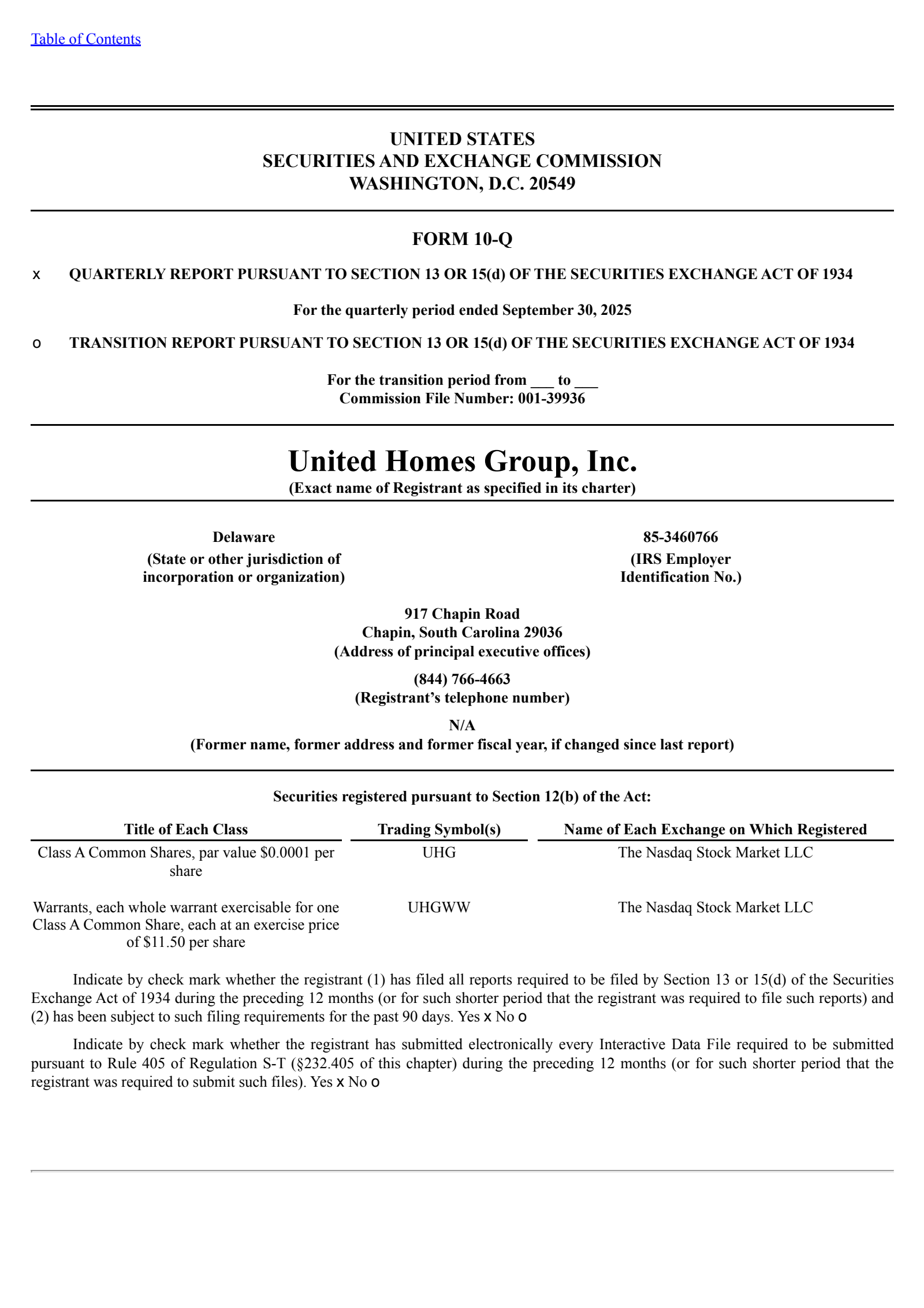United Homes Group's Q3 2025 Quarterly Report