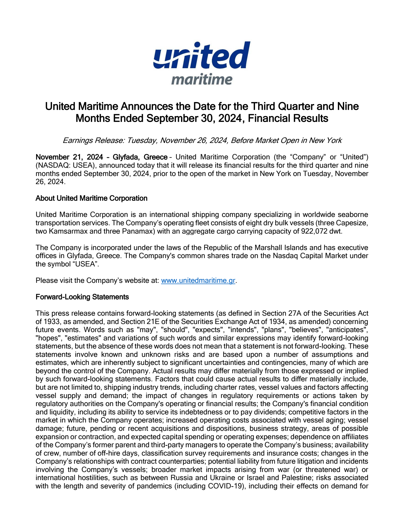 United Maritime's Q2 2025 Press Release