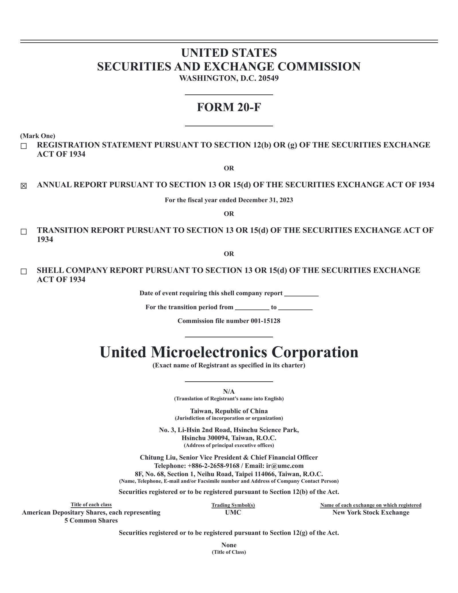United Microelectronics' Q4 2023 Annual Report