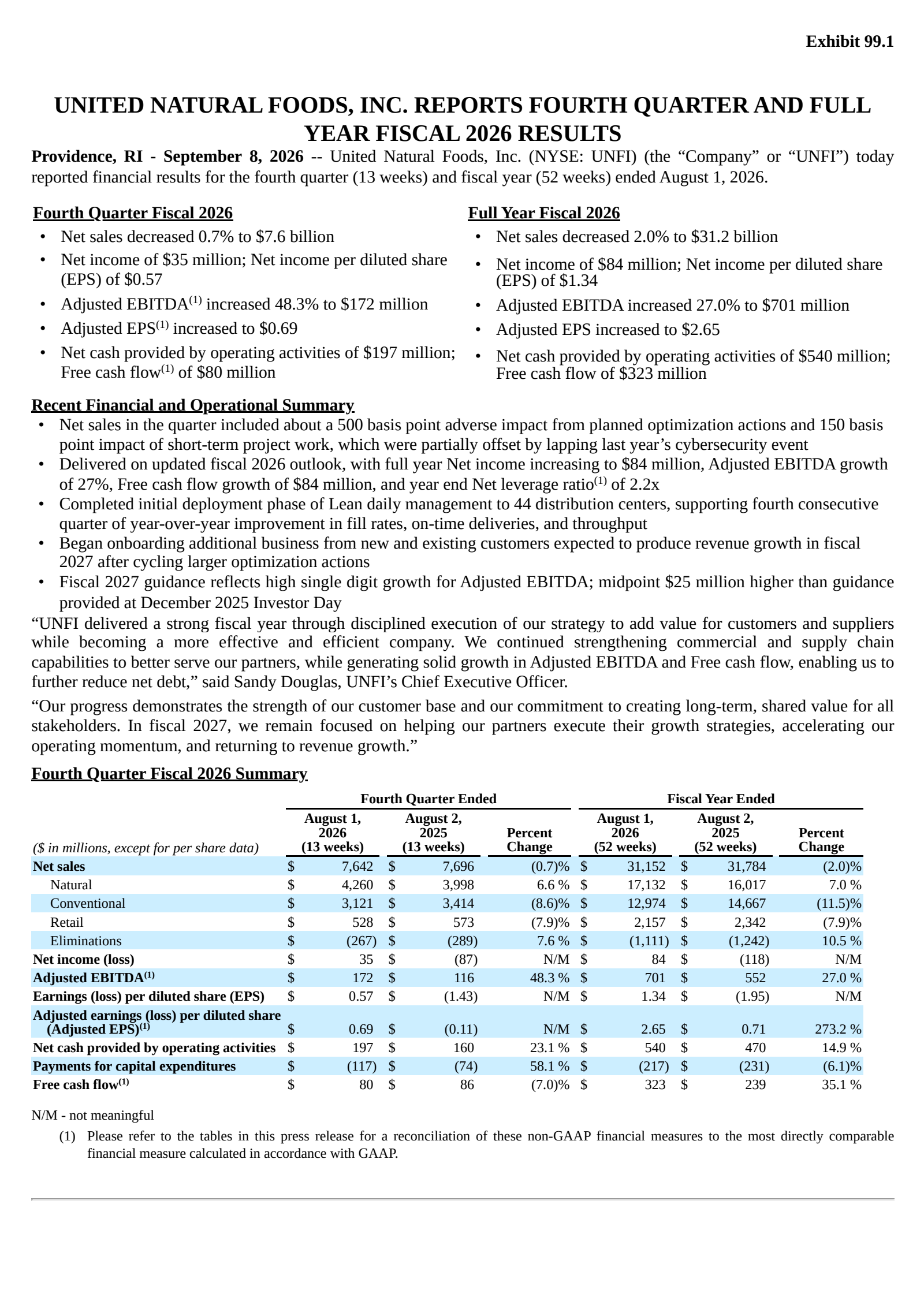 United Natural Foods' Q4 2026 Press Release
