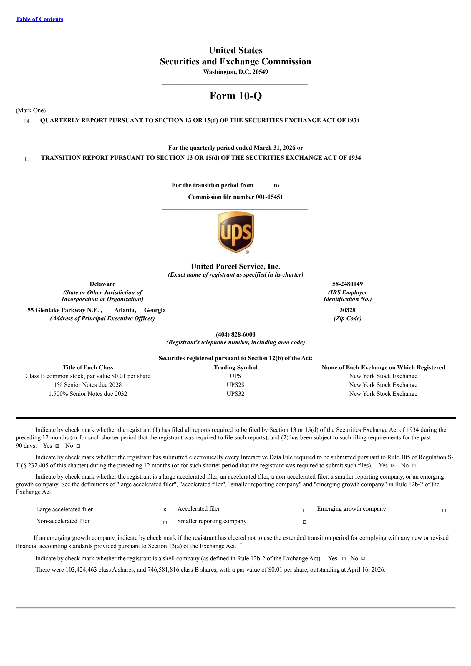 United Parcel Service's Q1 2026 Quarterly report