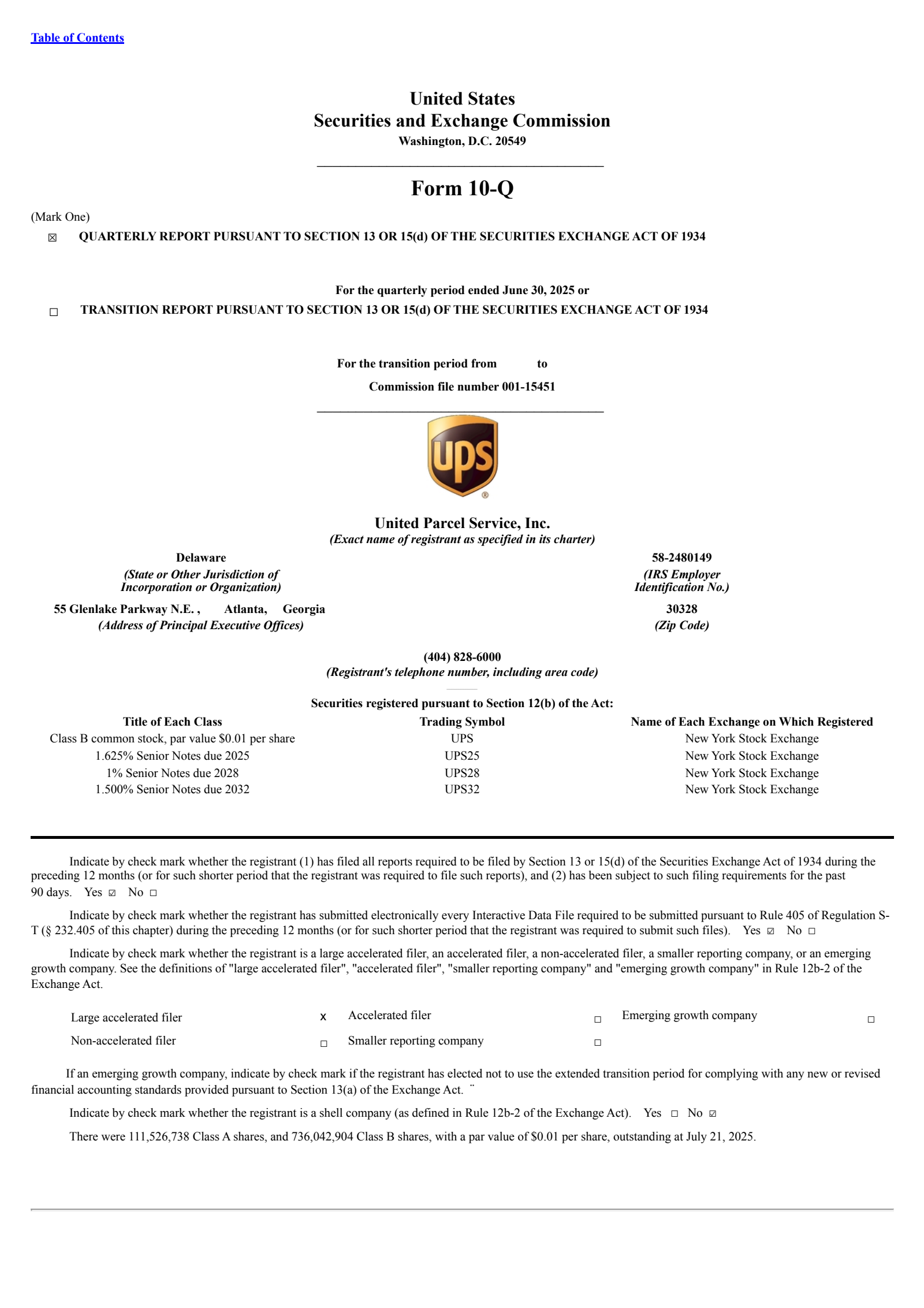 United Parcel Service's Q2 2025 Quarterly report