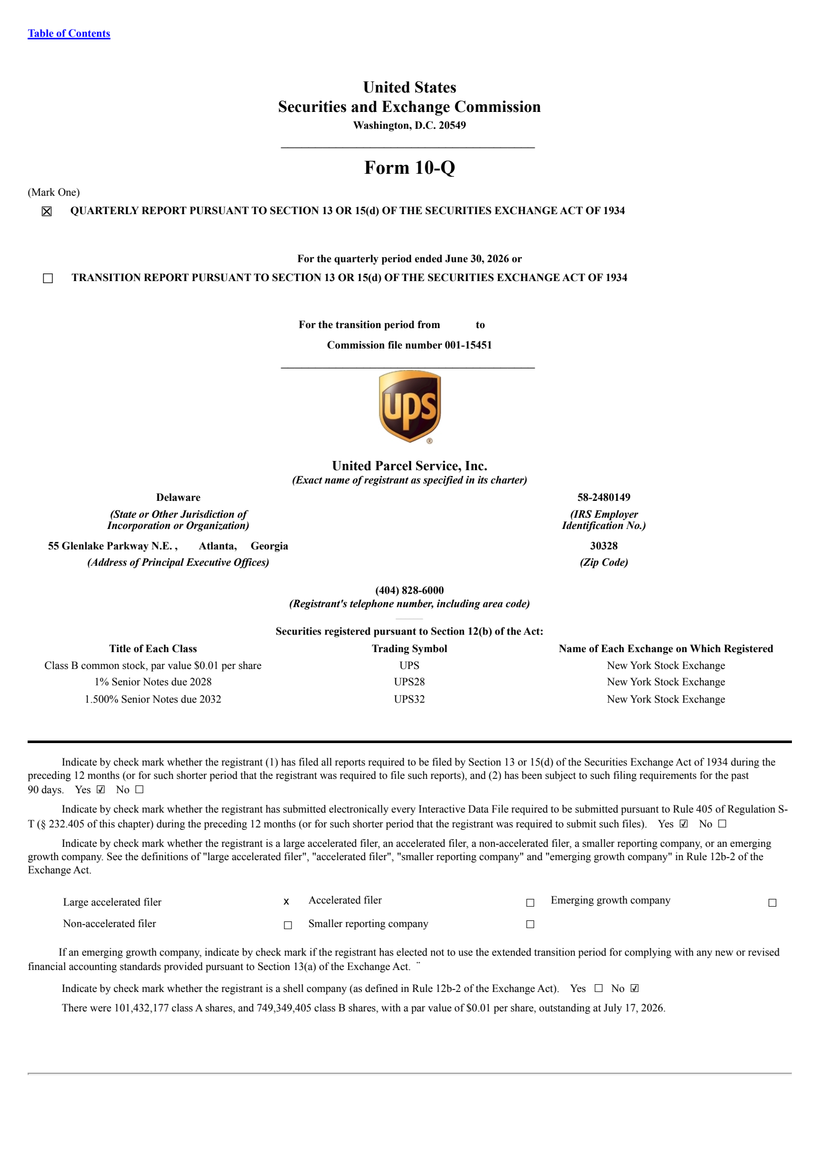 United Parcel Service's Q2 2026 Quarterly report