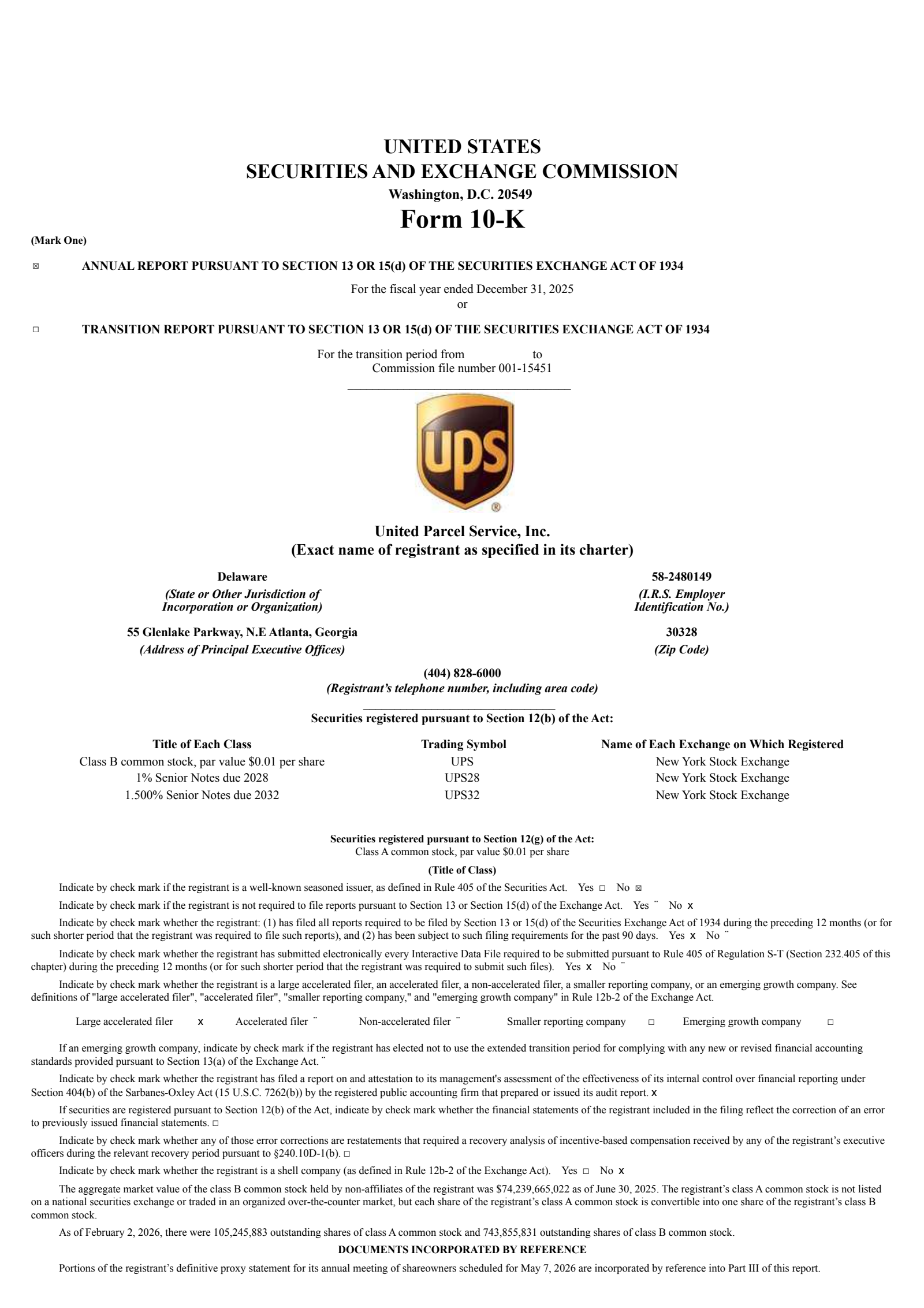 United Parcel Service's Q4 2025 Annual report