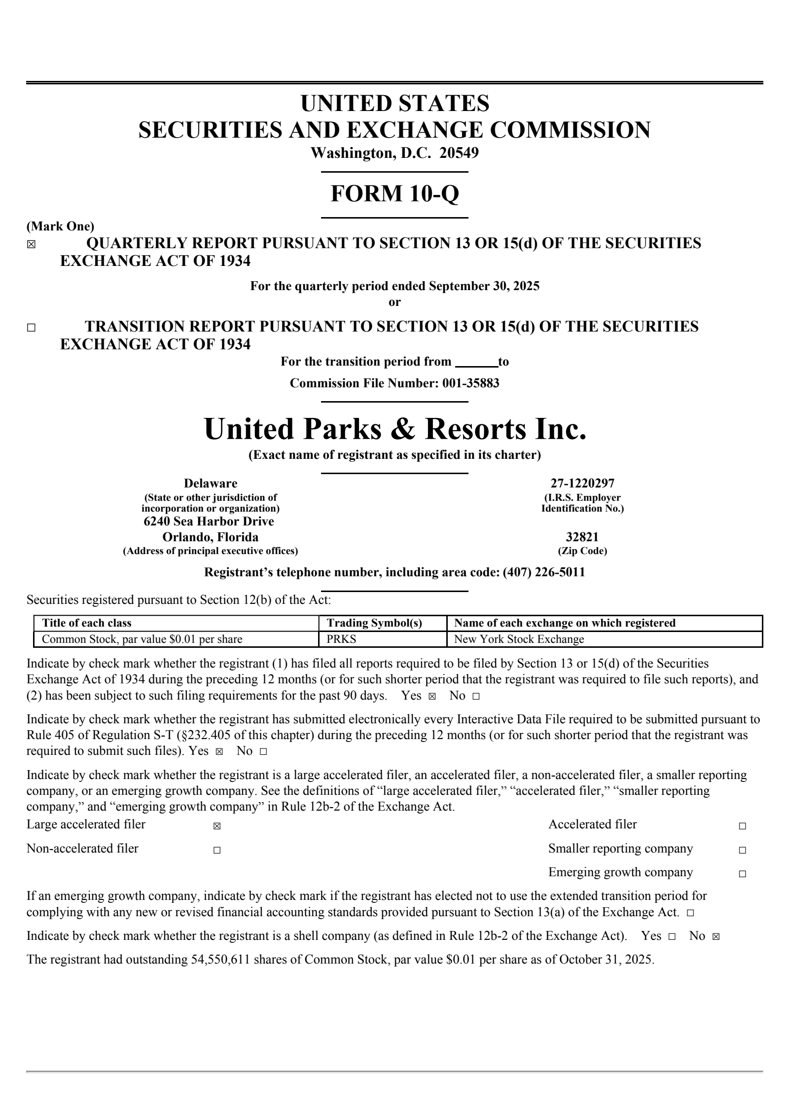 United Parks & Resorts' Q3 2025 Quarterly Report