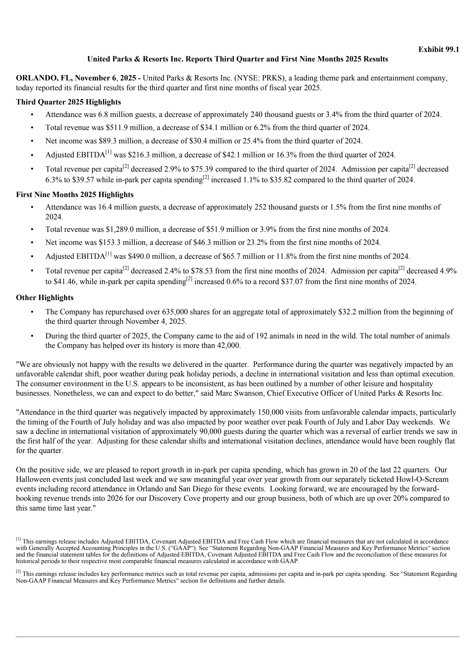 United Parks & Resorts' Q3 2025 Earnings Release
