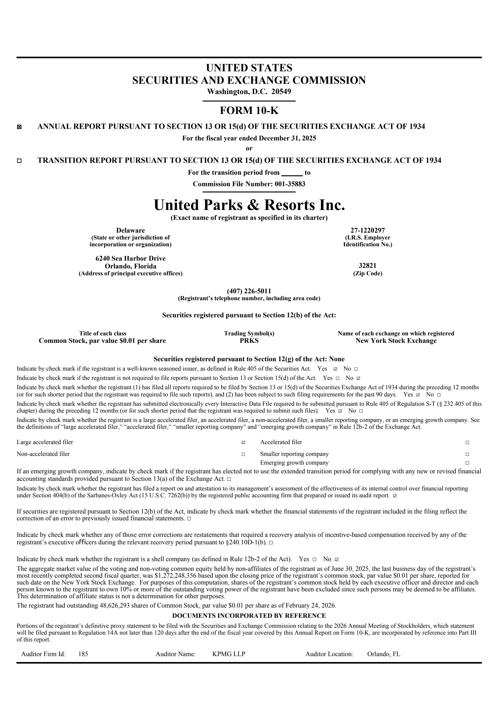United Parks & Resorts' Q4 2025 Annual report