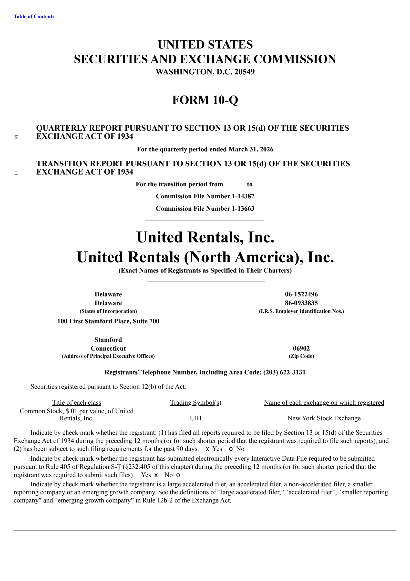 United Rentals' Q1 2026 Quarterly report