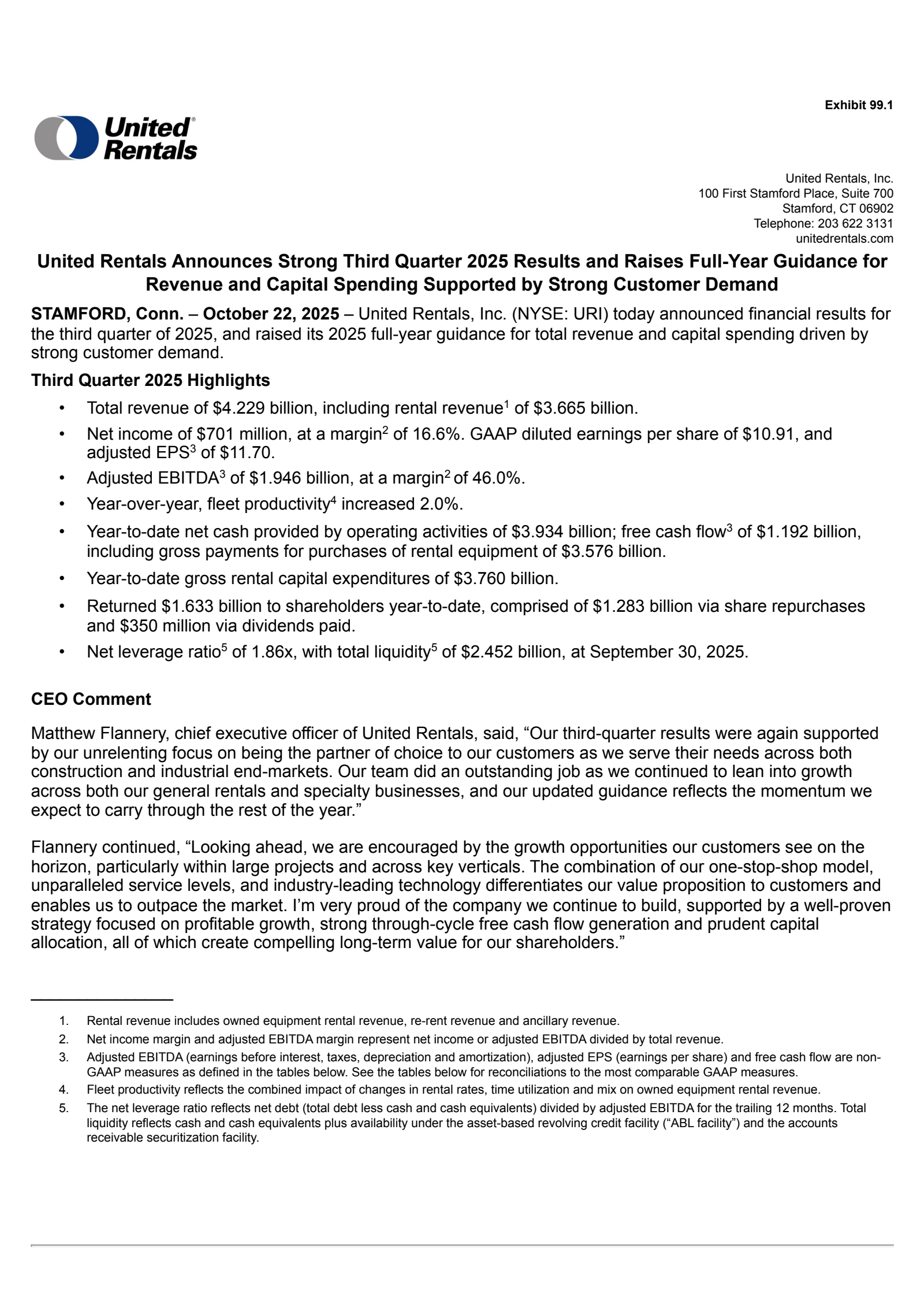 United Rentals' Q3 2025 Earnings Release