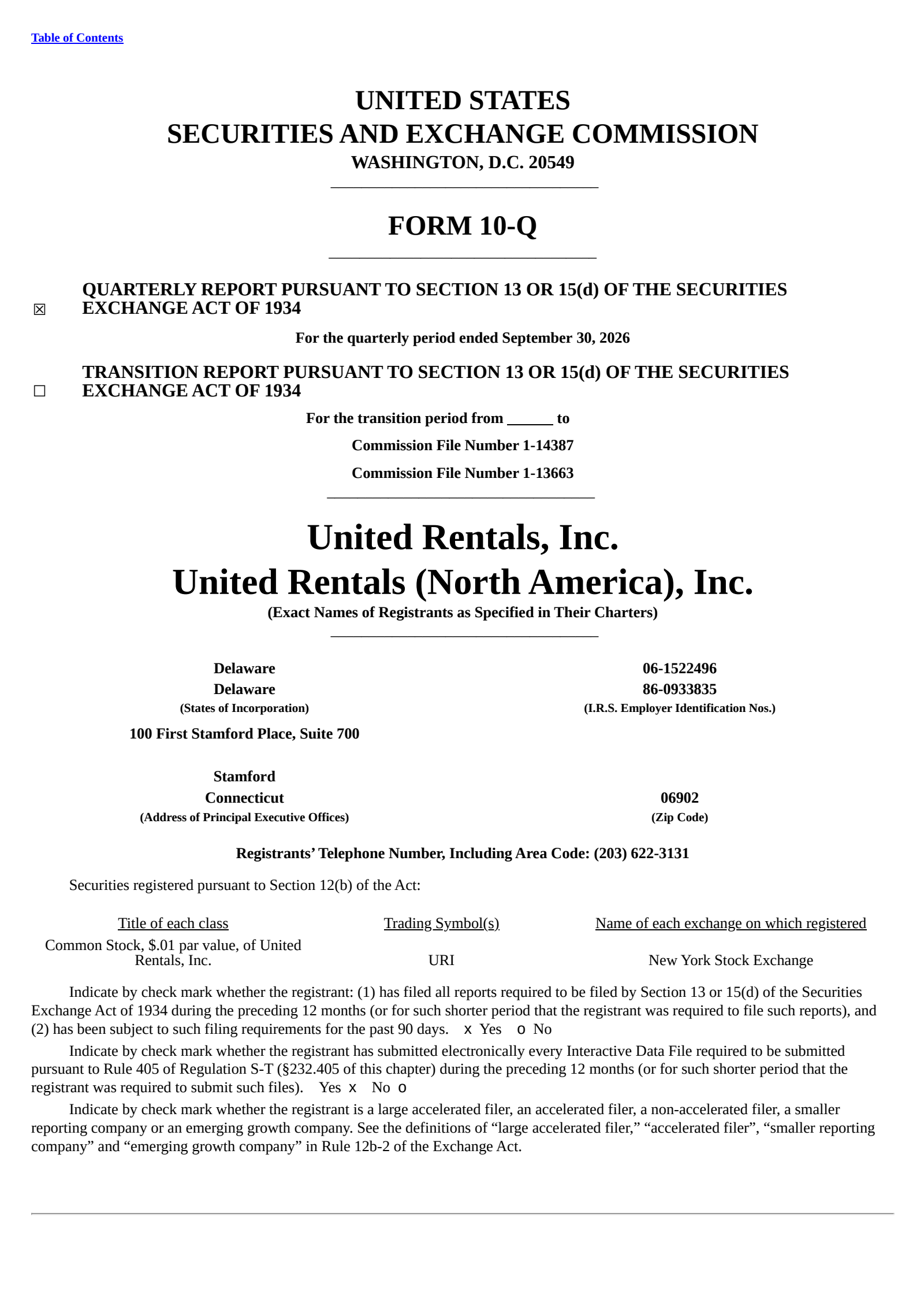 United Rentals' Q3 2026 Quarterly report
