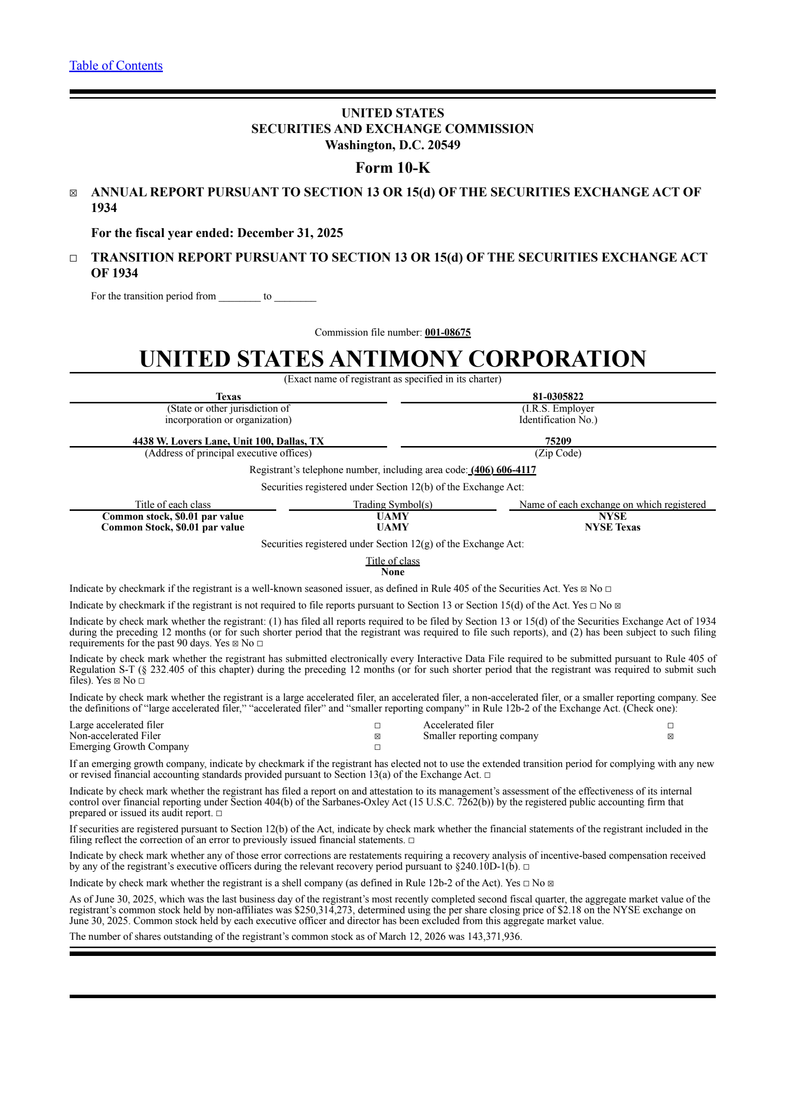 United States Antimony's Q4 2025 Annual report