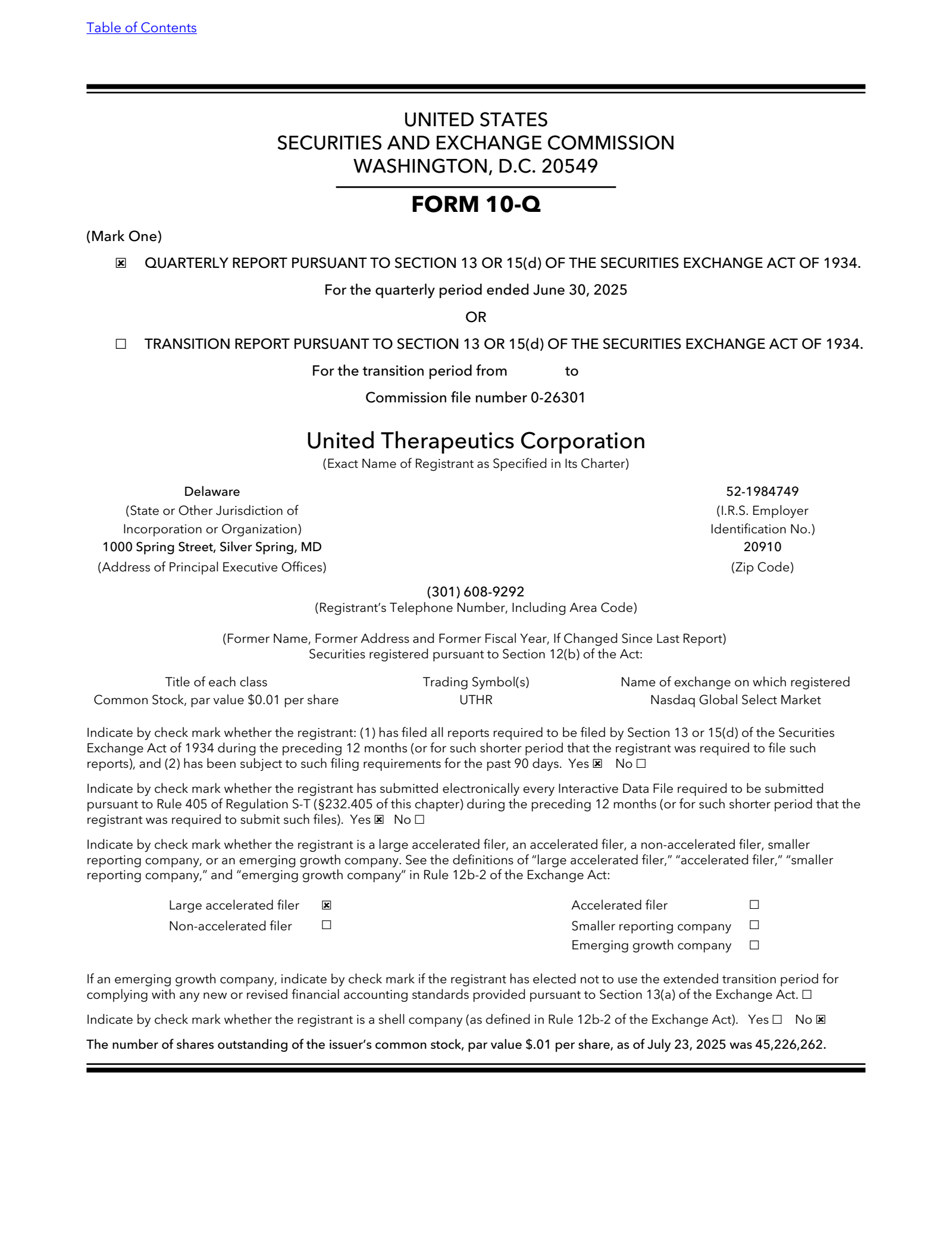 United Therapeutics' Q2 2025 Quarterly Report