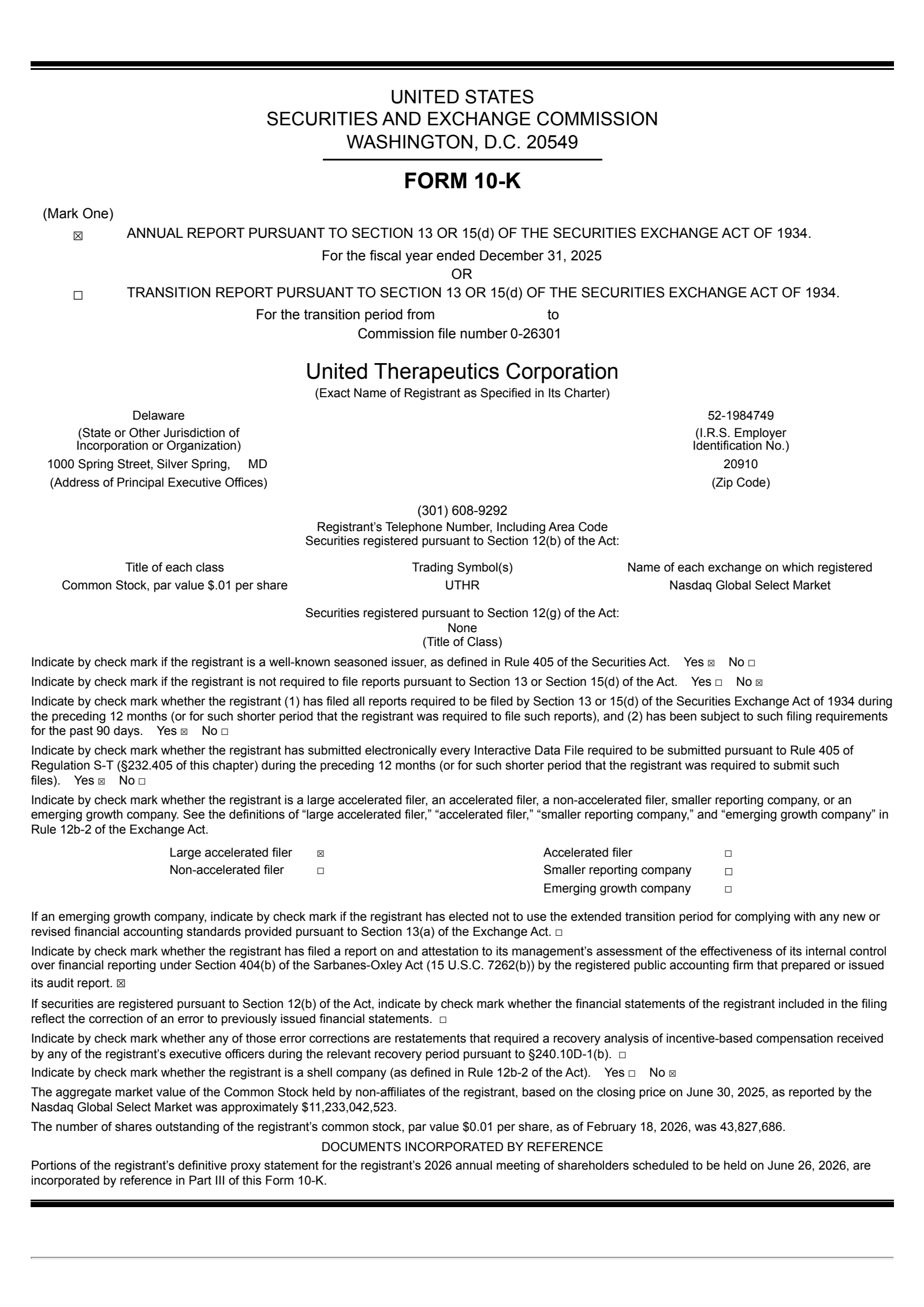 United Therapeutics' Q4 2025 Annual report