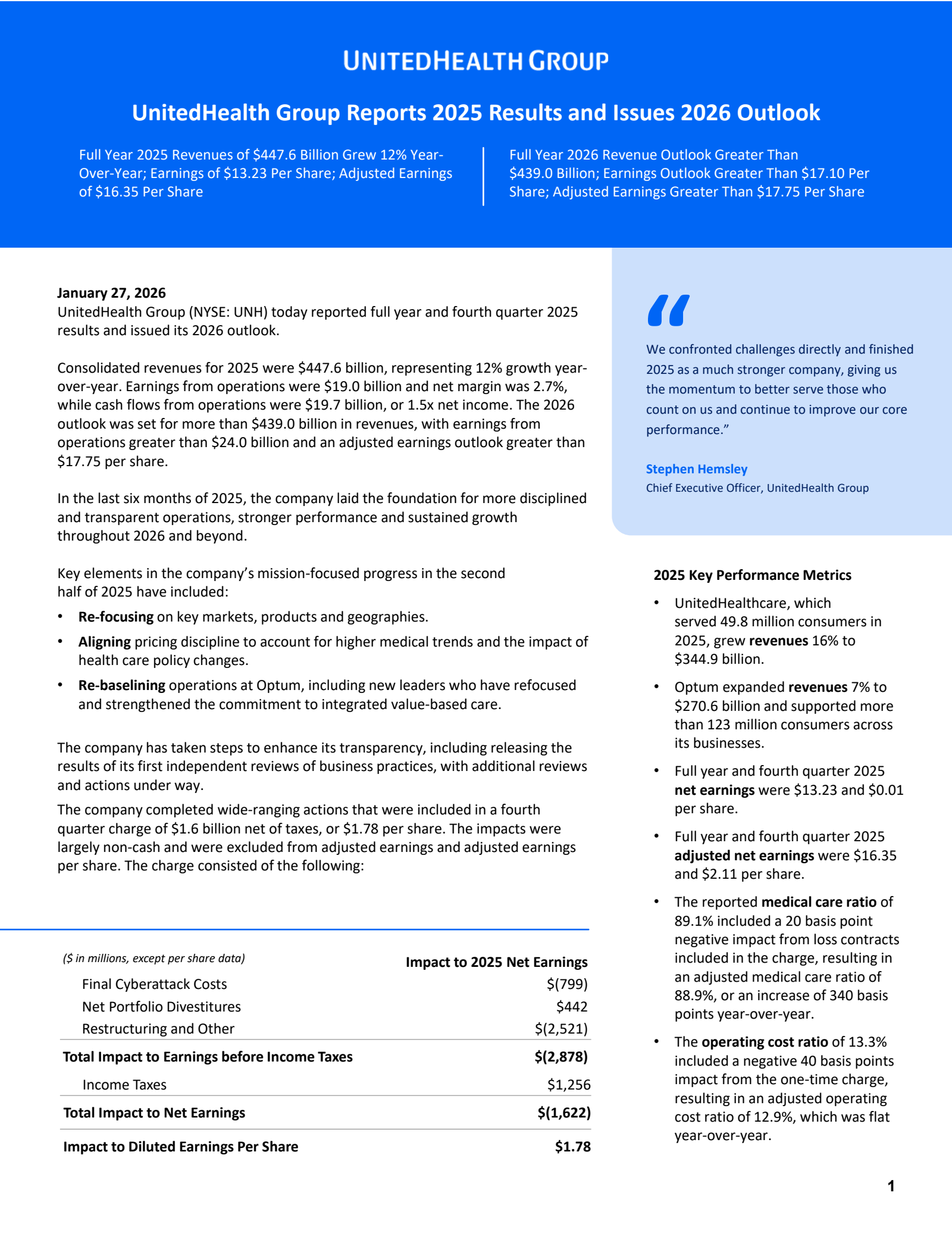 UnitedHealth Group's Q4 2025 Press Release