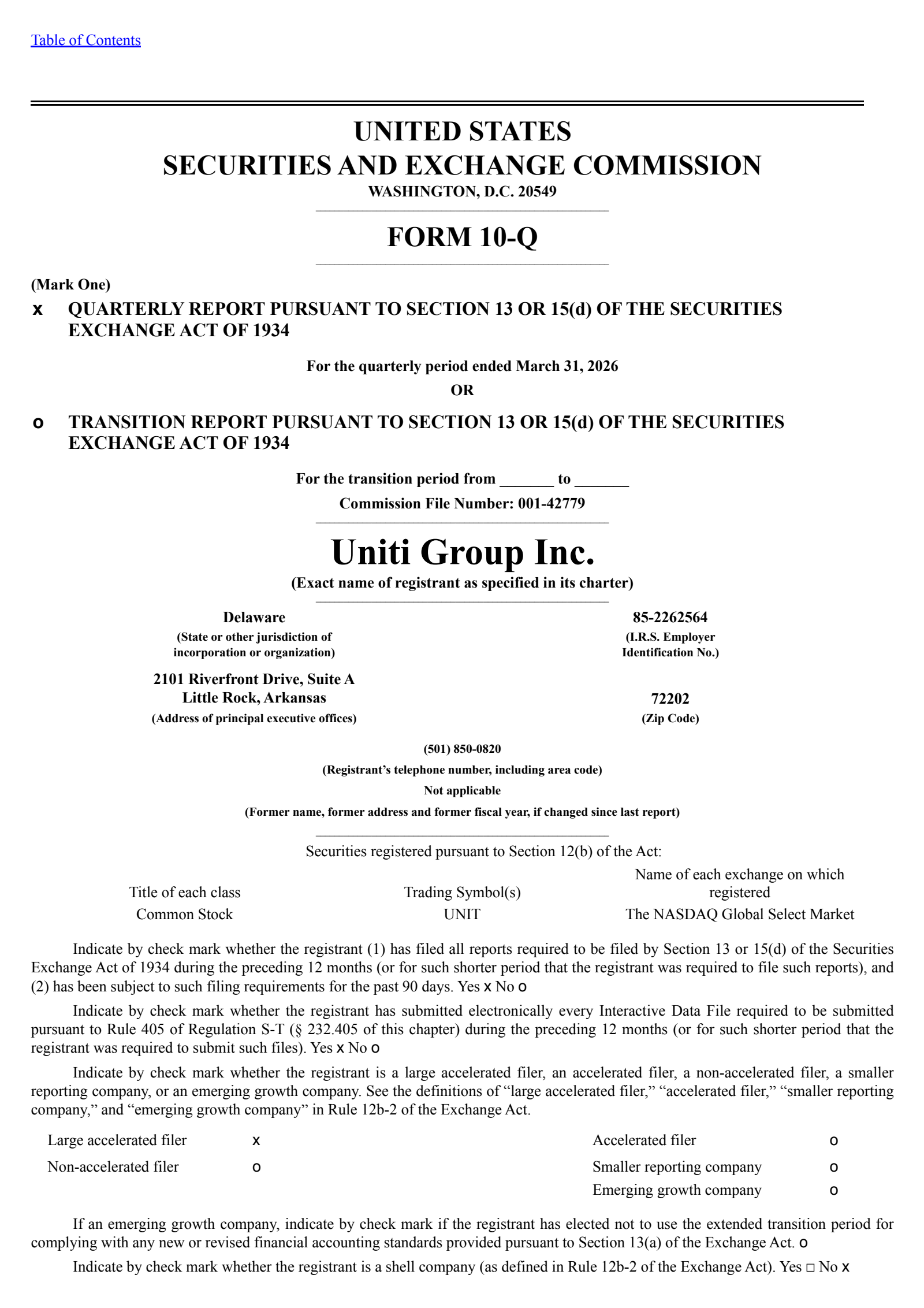 Uniti Group's Q1 2026 Quarterly report