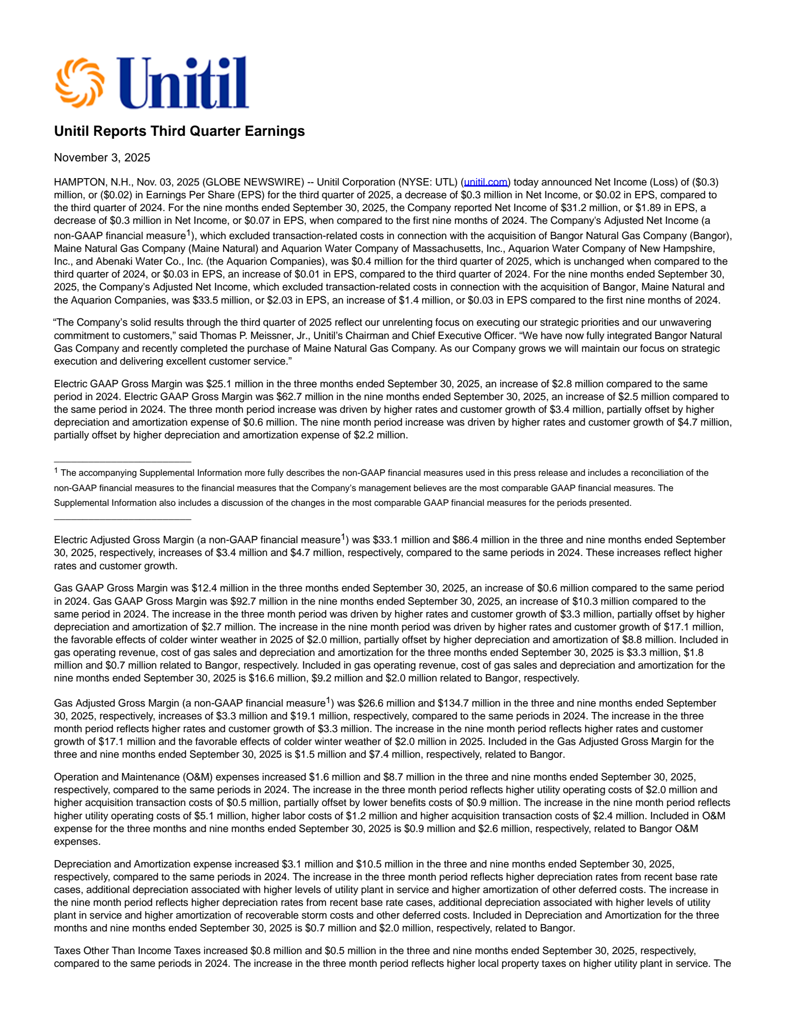 Unitil's Q3 2025 Earnings Release