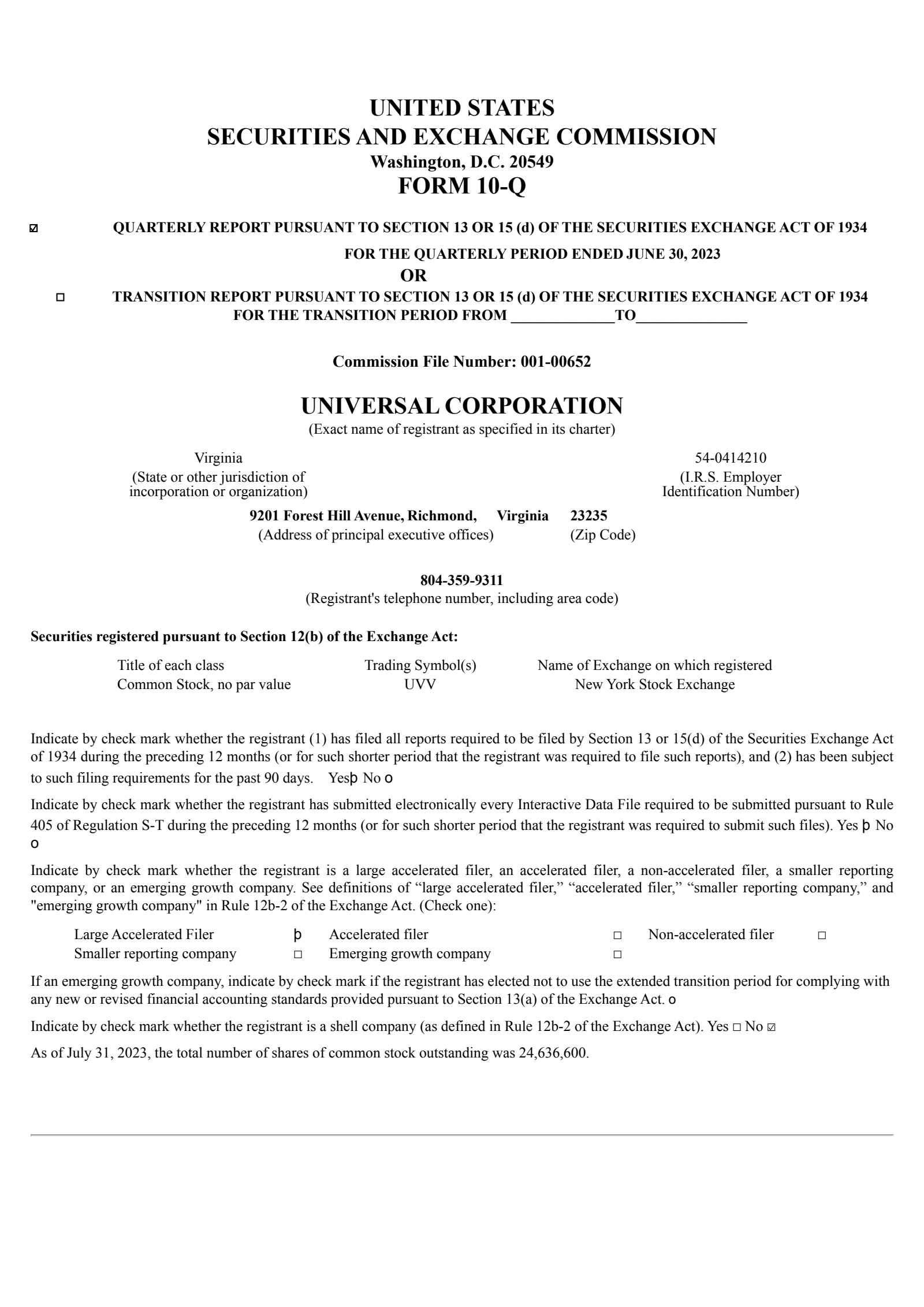 Universal's Q1 2024 Quarterly report