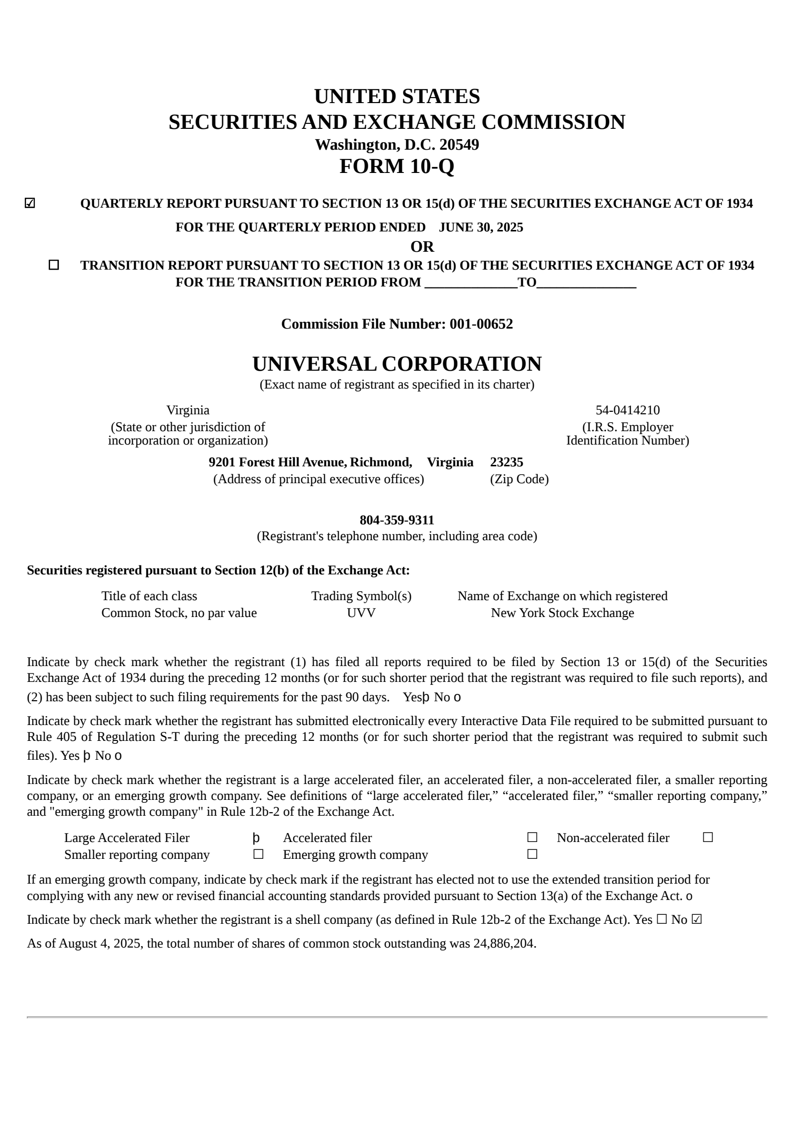 Universal's Q1 2026 Quarterly report