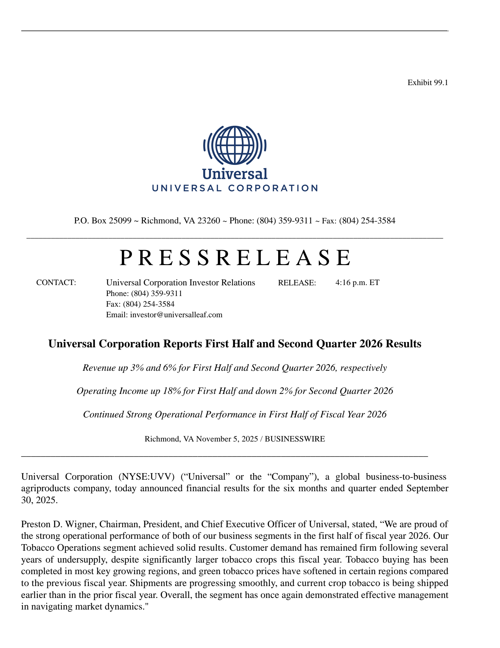 Universal's Q2 2026 Earnings Release