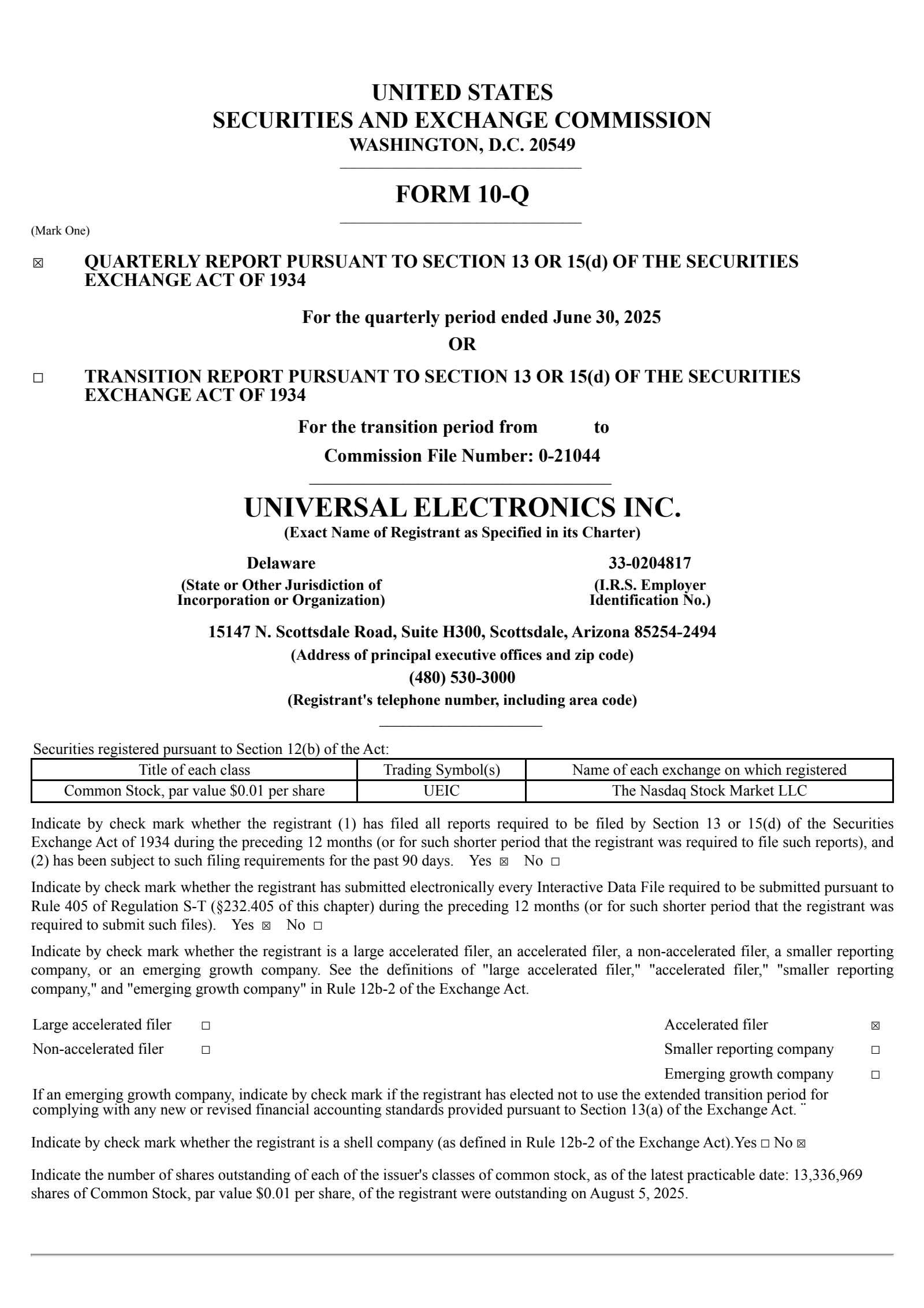 Universal Electronics' Q2 2025 Quarterly report