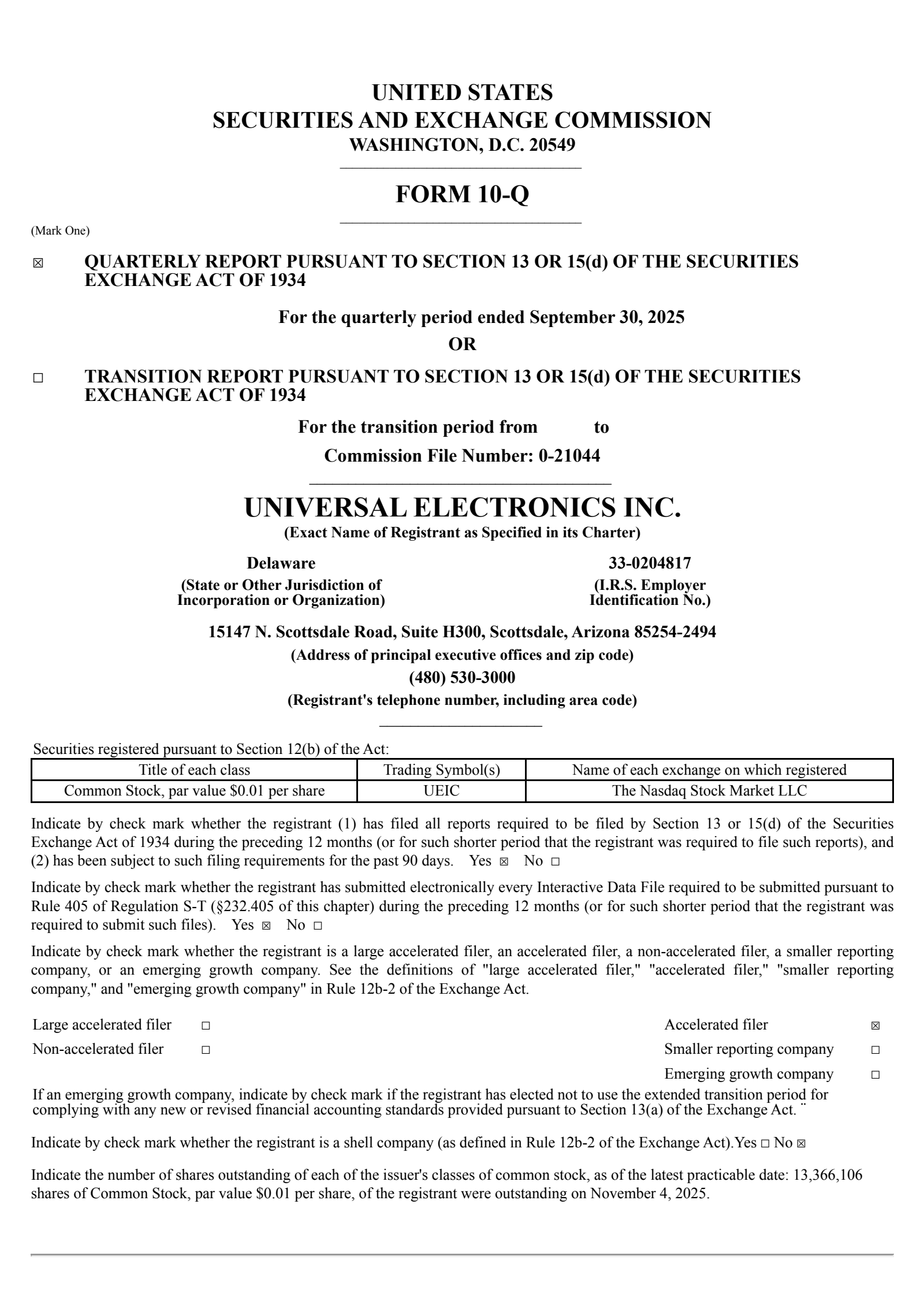 Universal Electronics' Q3 2025 Quarterly Report