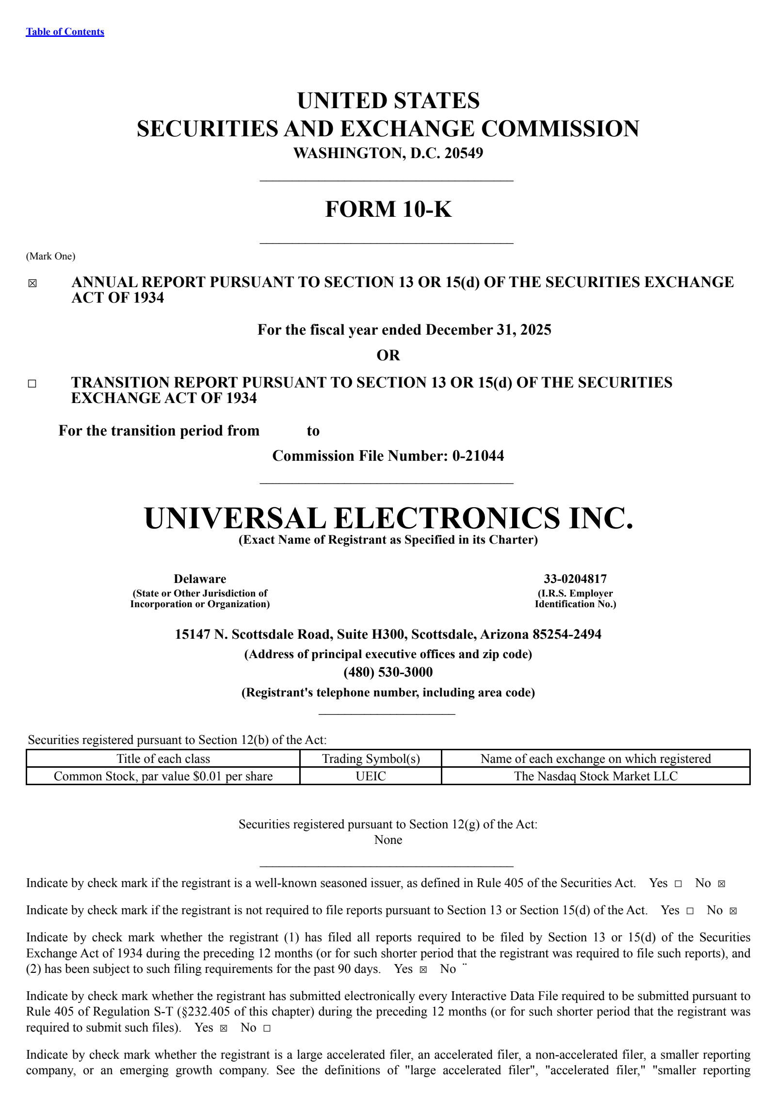 Universal Electronics' Q4 2025 Annual report