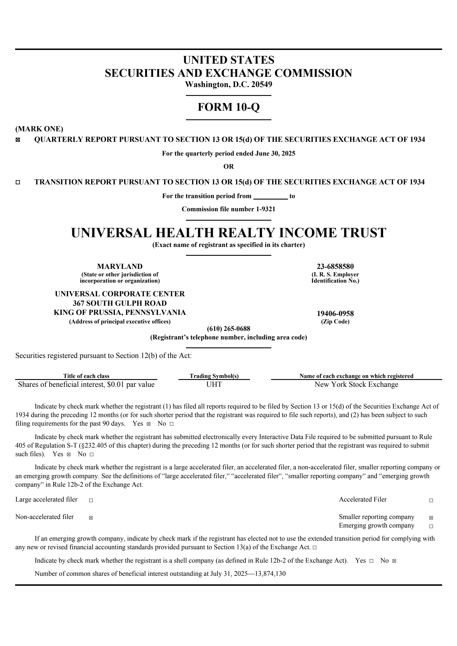 Universal Health Realty Income Trust's Q2 2025 Quarterly report