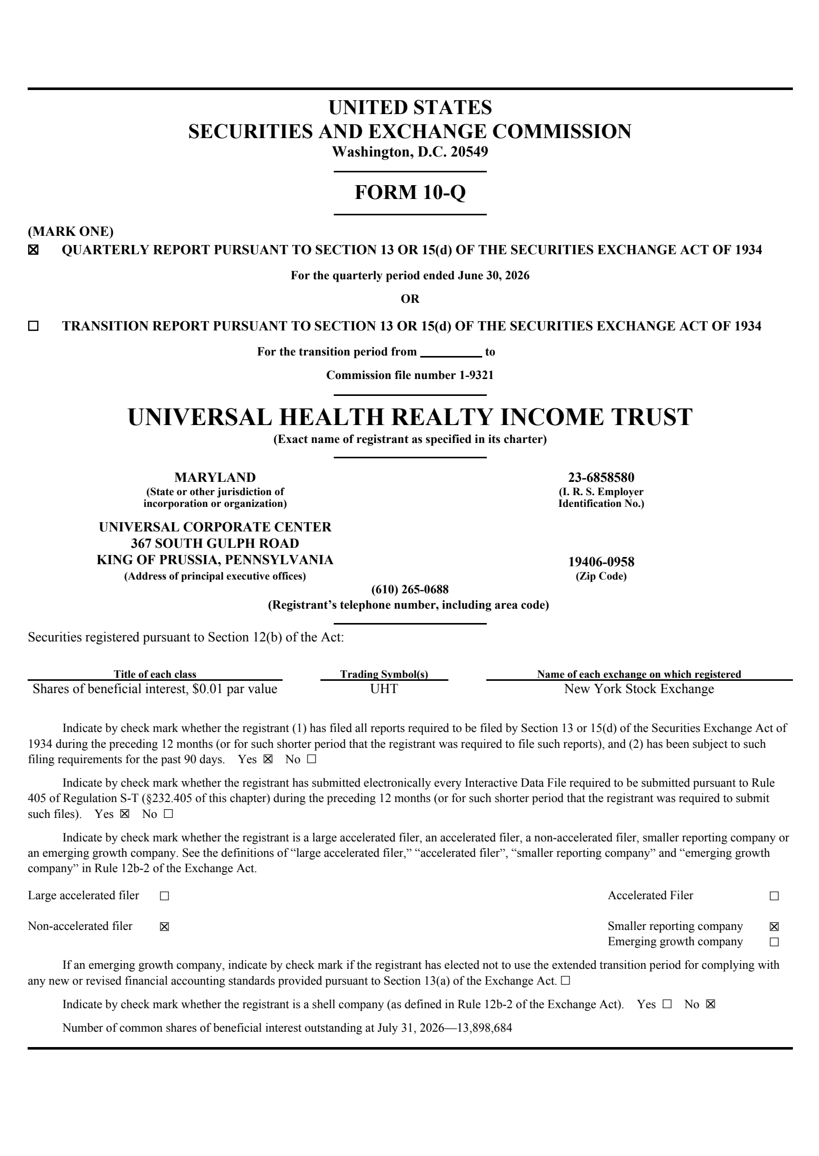 Universal Health Realty Income Trust's Q2 2026 Quarterly report