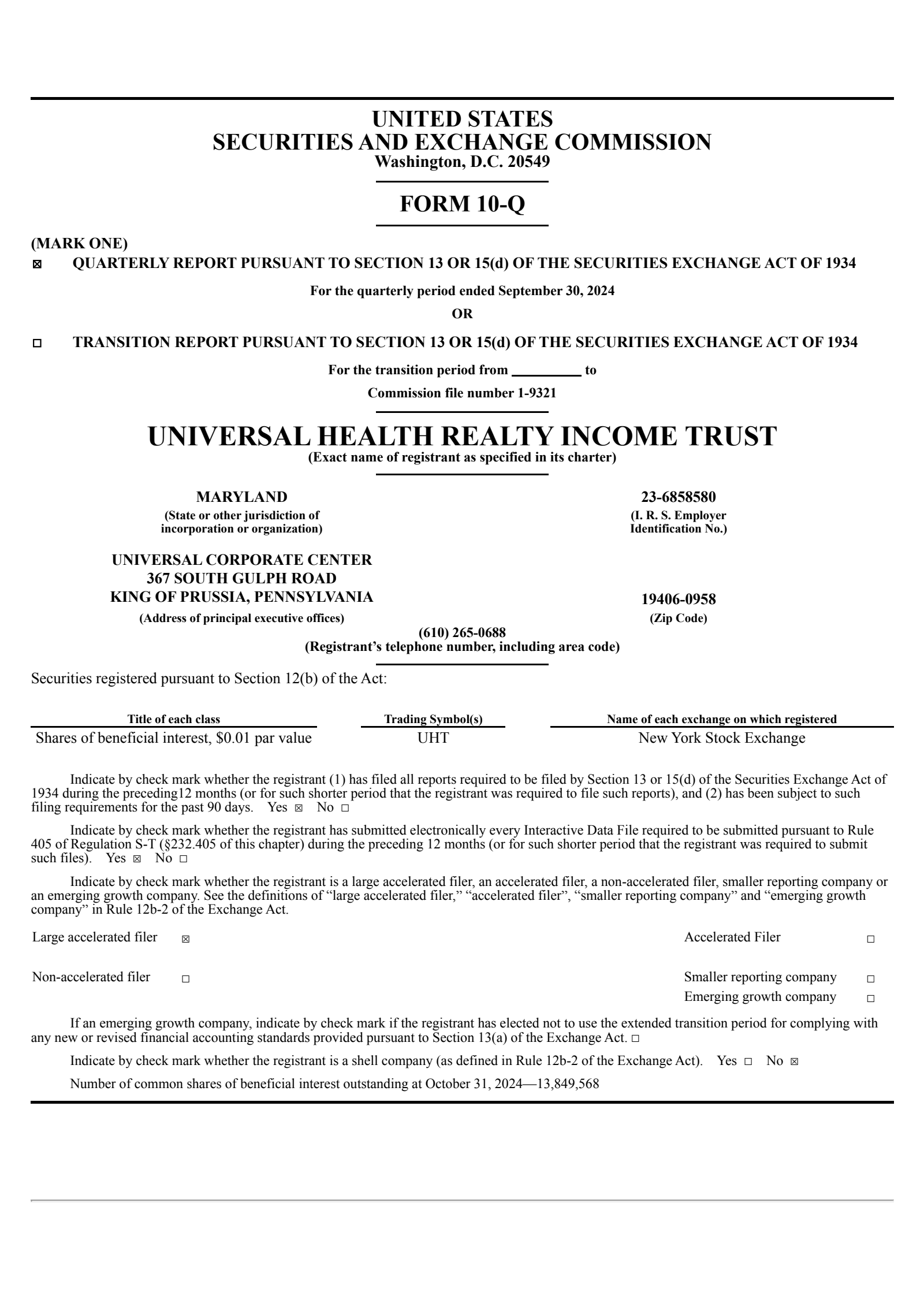Universal Health Realty Income Trust's Q3 2024 Quarterly report