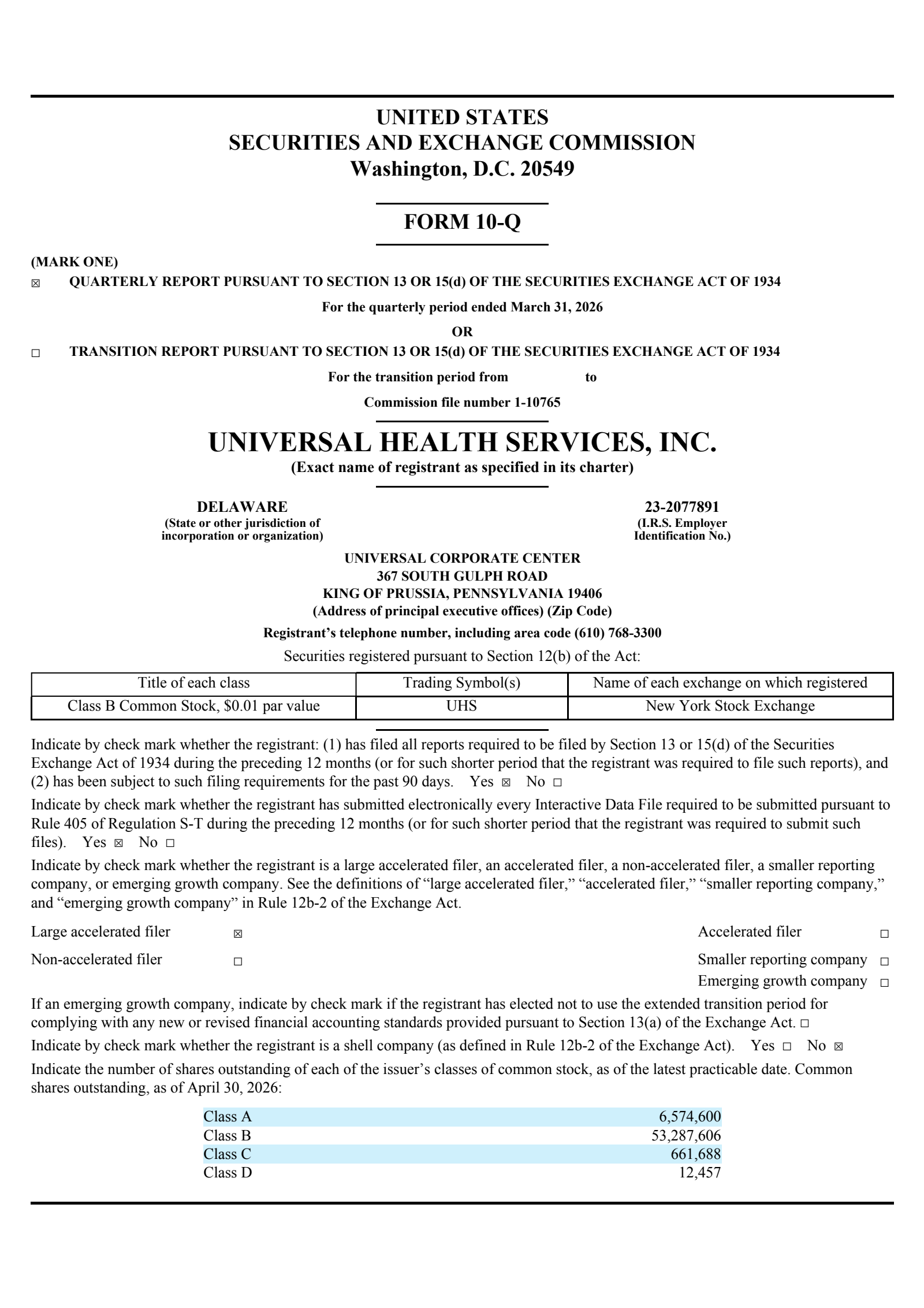 Universal Health Services' Q1 2026 Quarterly report