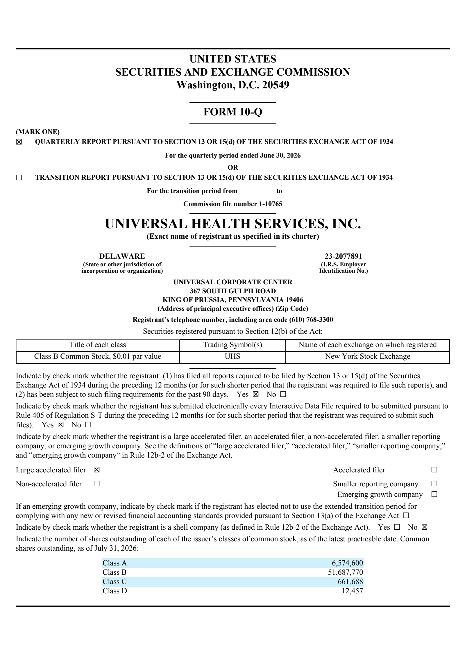 Universal Health Services' Q2 2026 Quarterly report