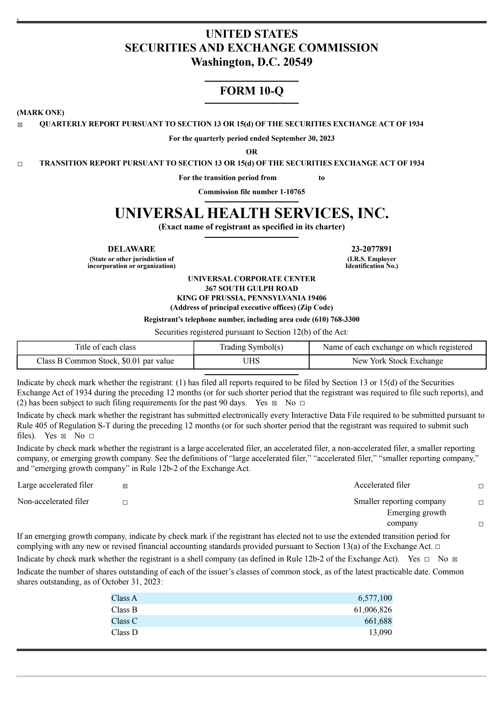 Universal Health Services' Q3 2023 Quarterly report