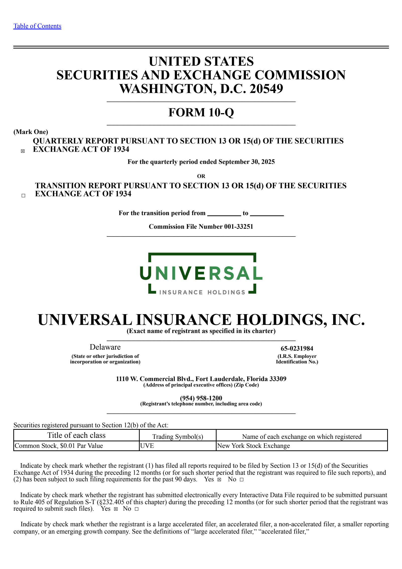Universal Insurance's Q3 2025 Quarterly Report