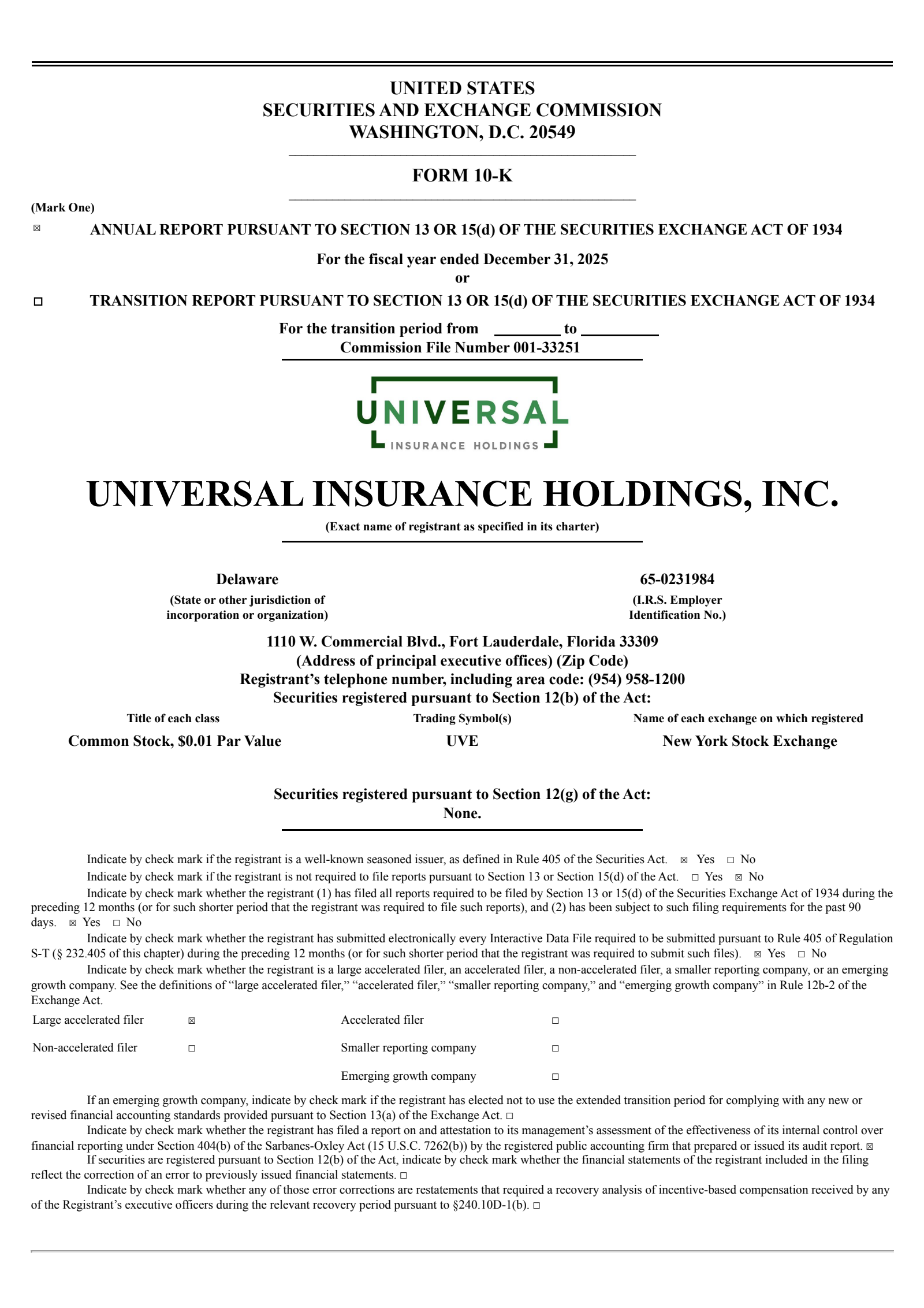 Universal Insurance's Q4 2025 Annual report