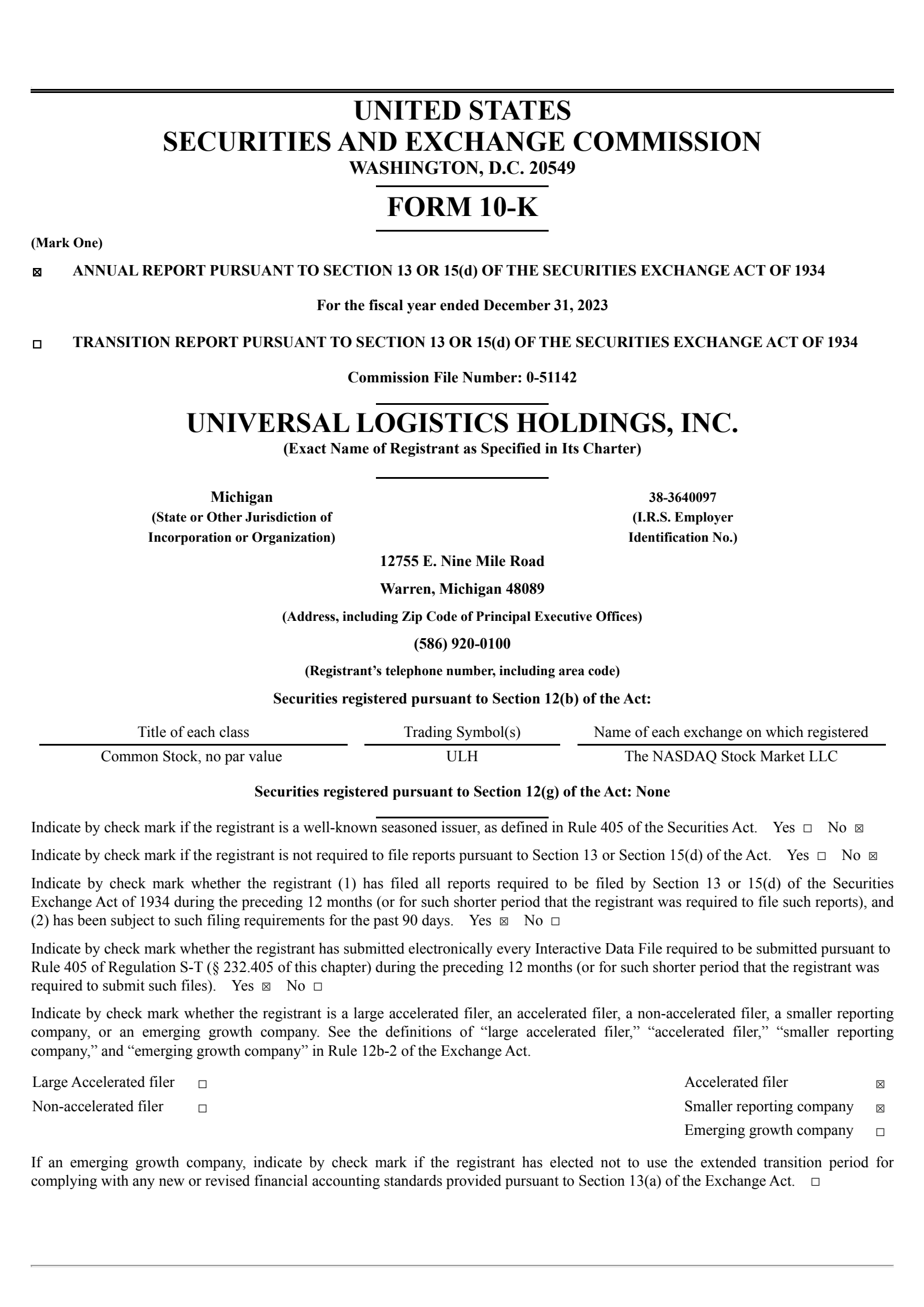 Universal Logistics' Q4 2023 Annual report