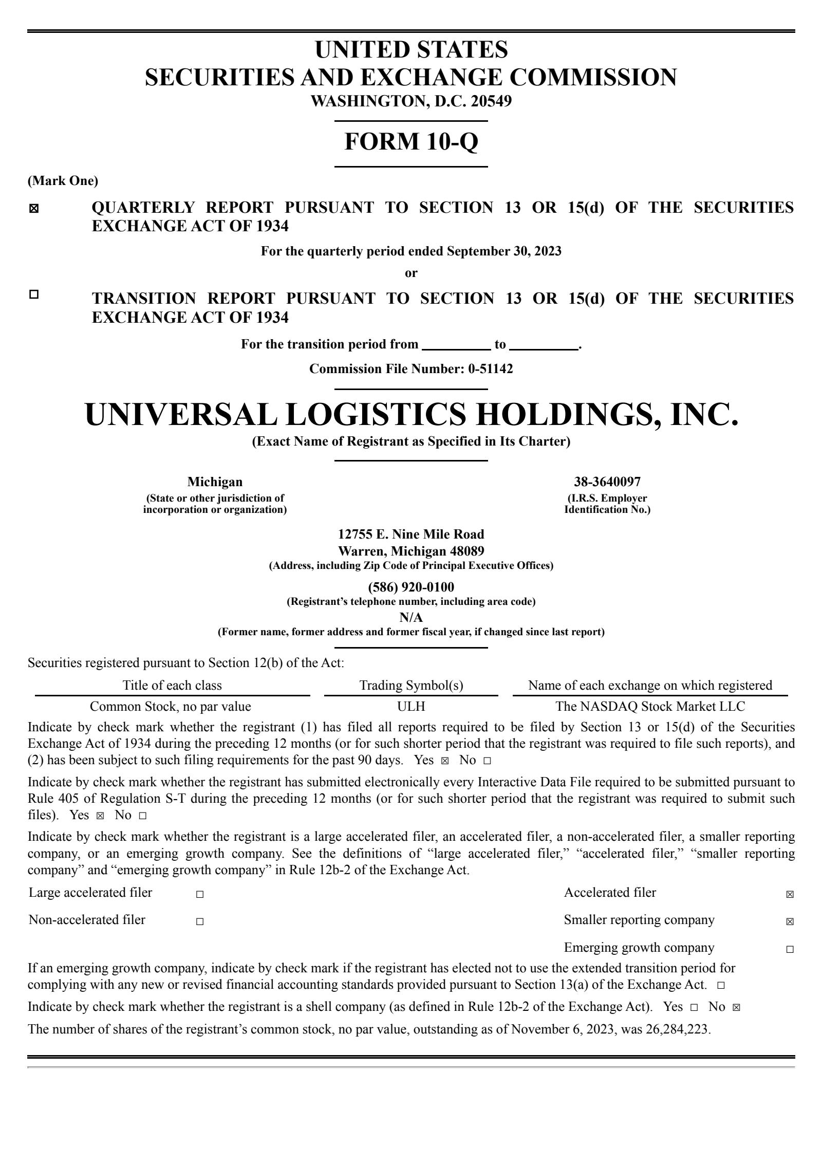 Universal Logistics' Q3 2023 Quarterly report