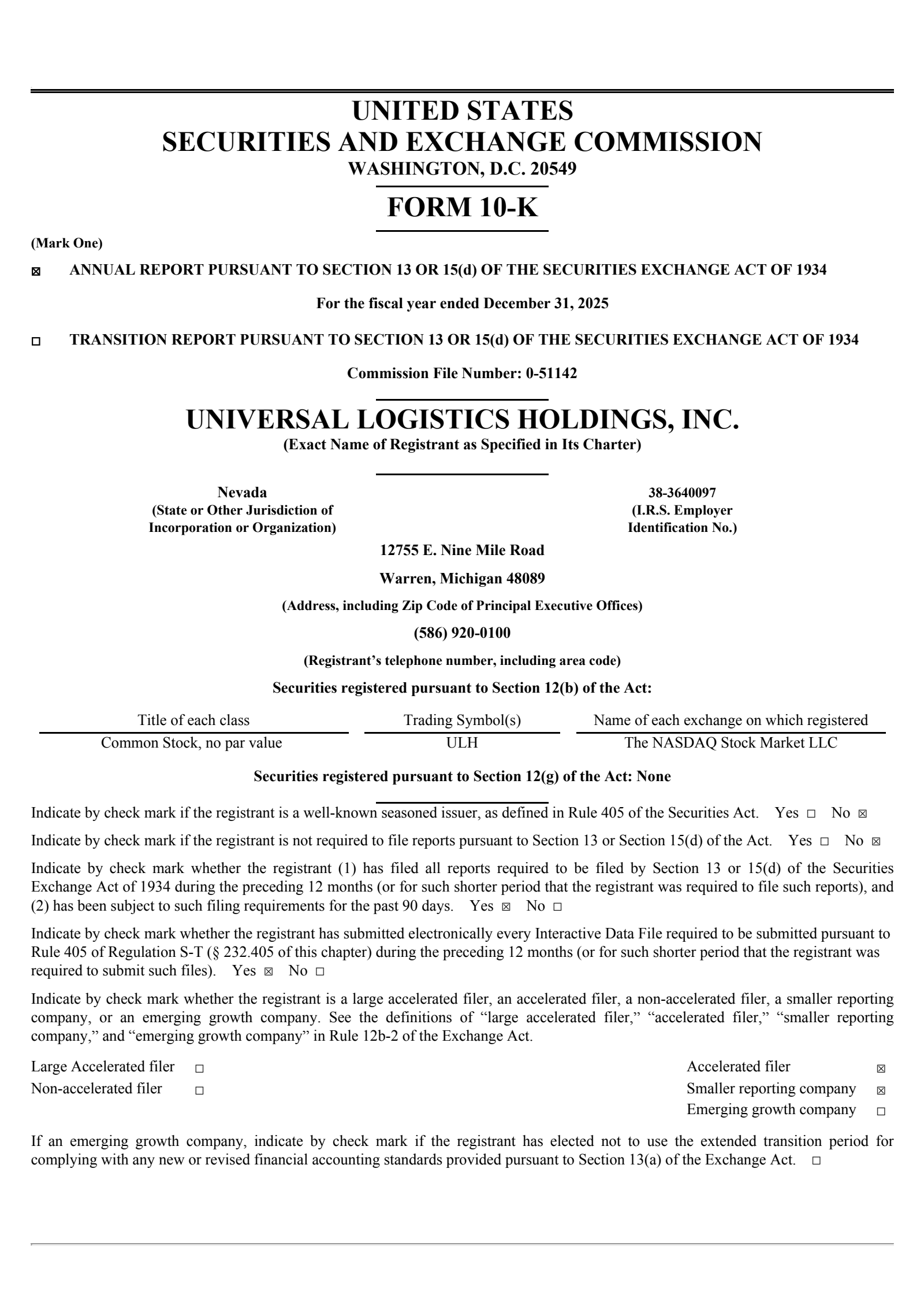 Universal Logistics' Q4 2025 Annual report