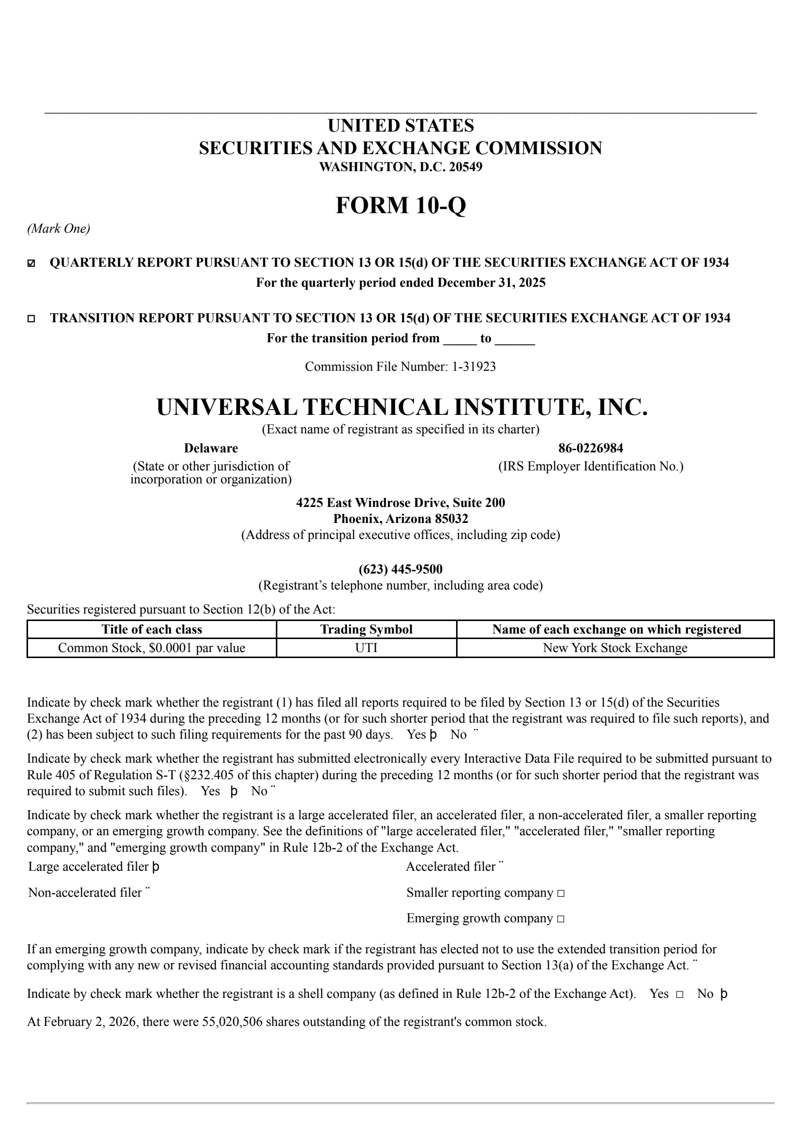 Universal Technical Institute's Q1 2026 Quarterly report