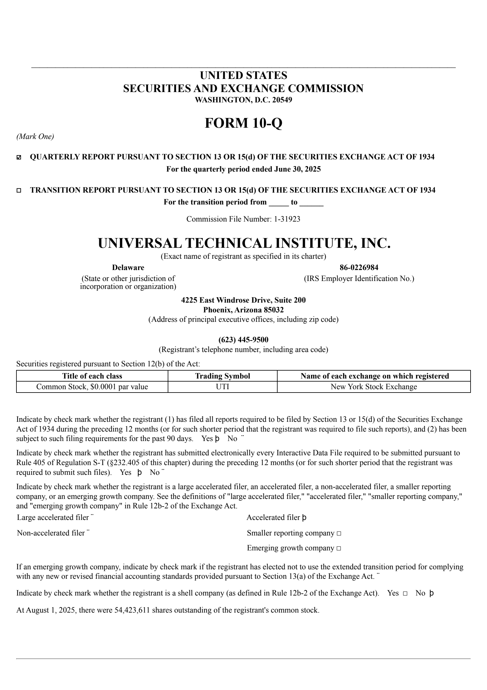 Universal Technical Institute's Q3 2025 Quarterly report