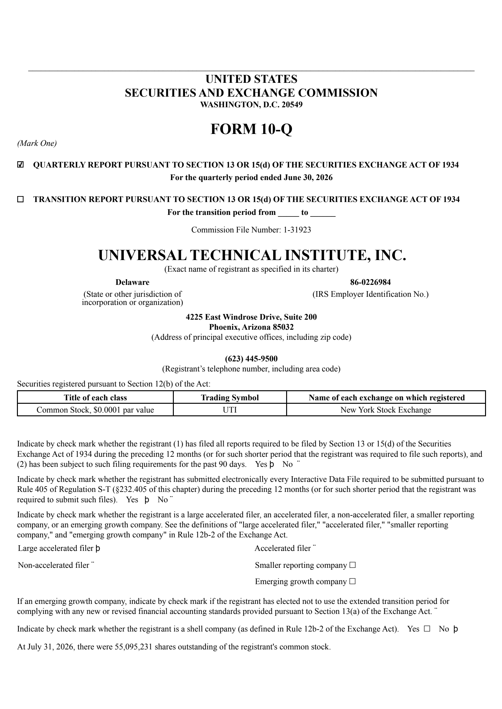 Universal Technical Institute's Q3 2026 Quarterly report