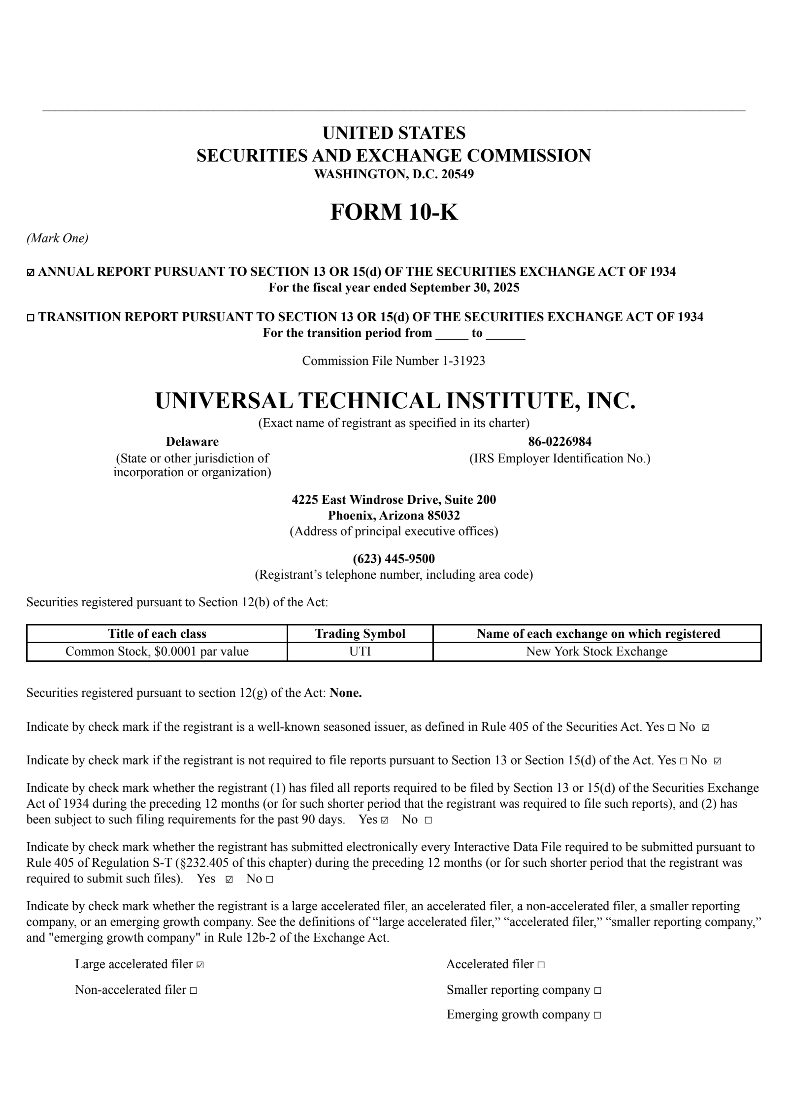 Universal Technical Institute's Q4 2025 Annual Report