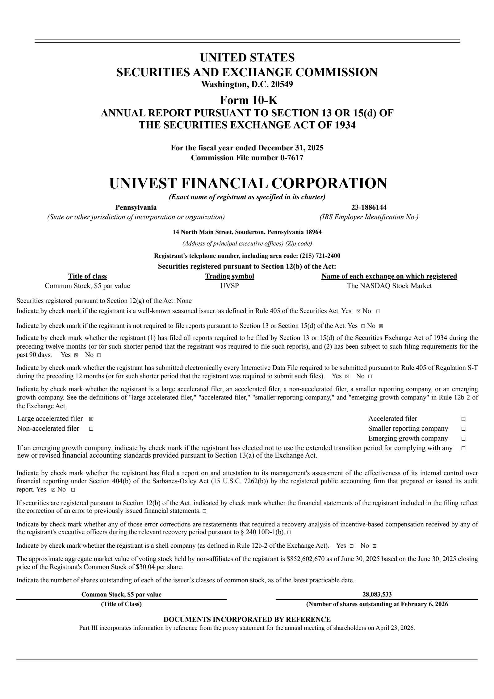 Univest Corporation of Pennsylvania's Q4 2025 Annual report