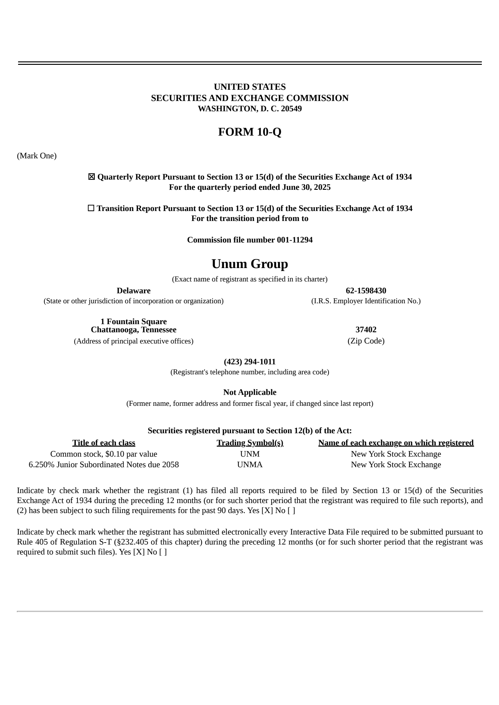 Unum Group's Q2 2025 Quarterly report