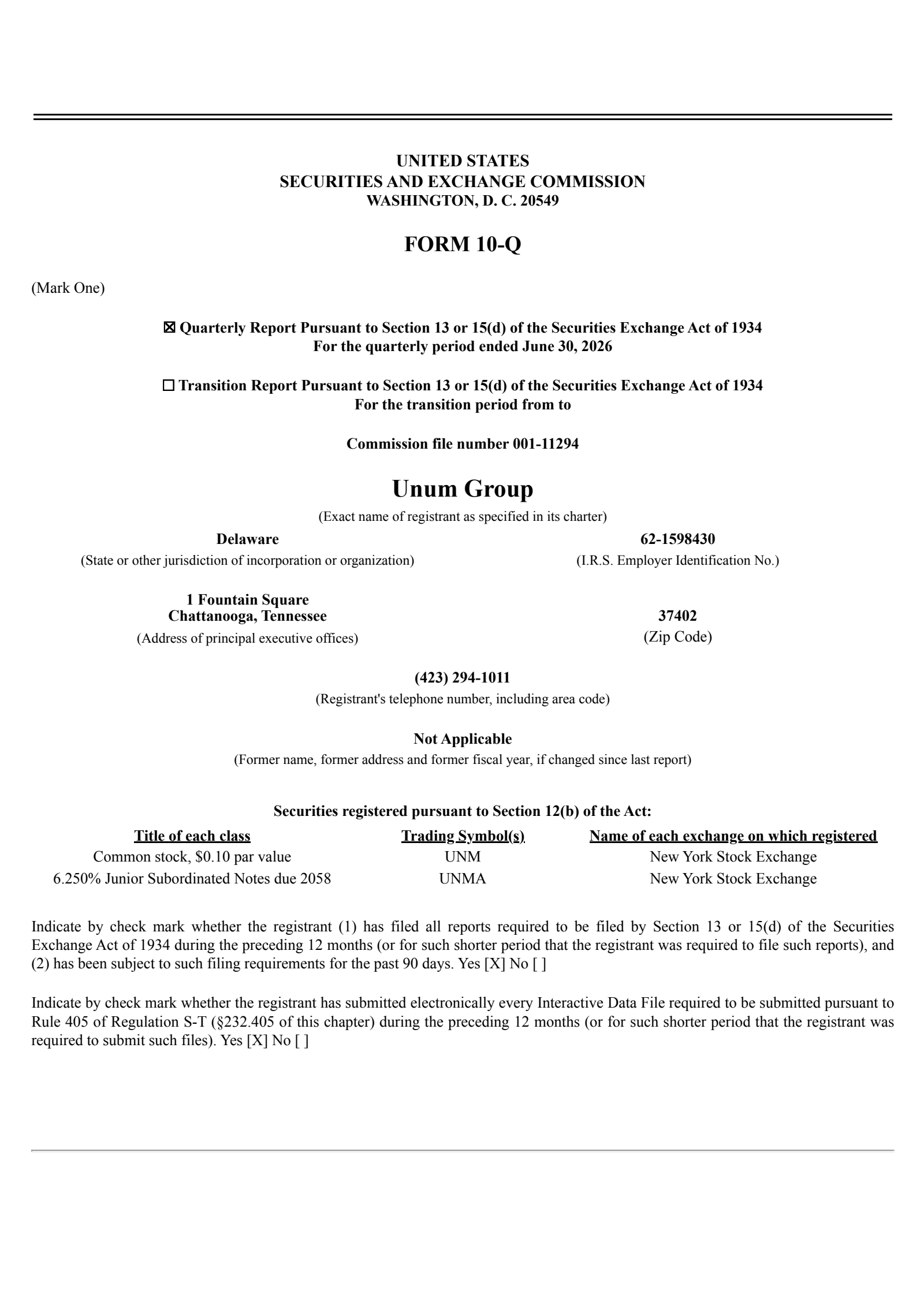 Unum Group's Q2 2026 Quarterly report