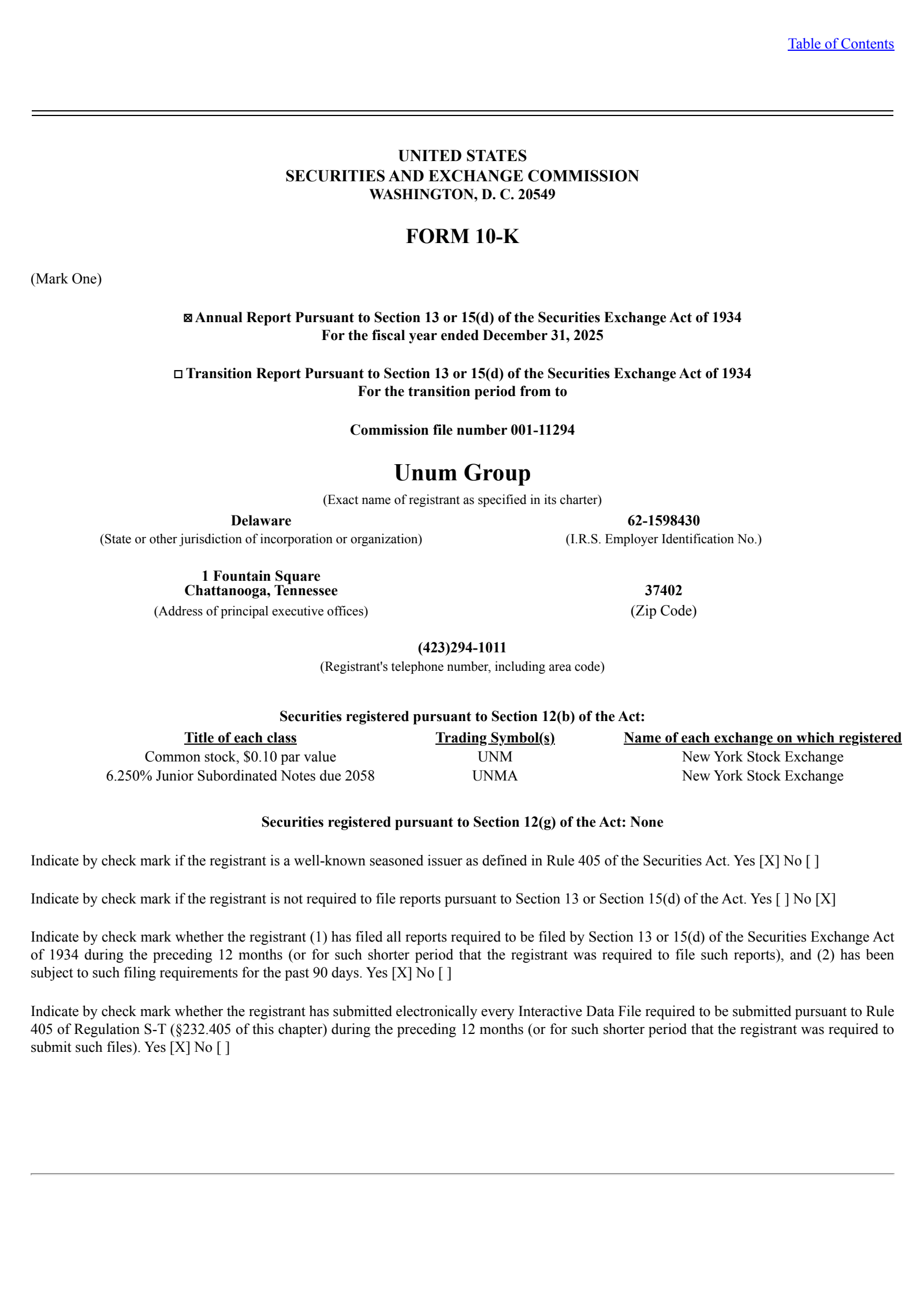 Unum Group's Q4 2025 Annual report