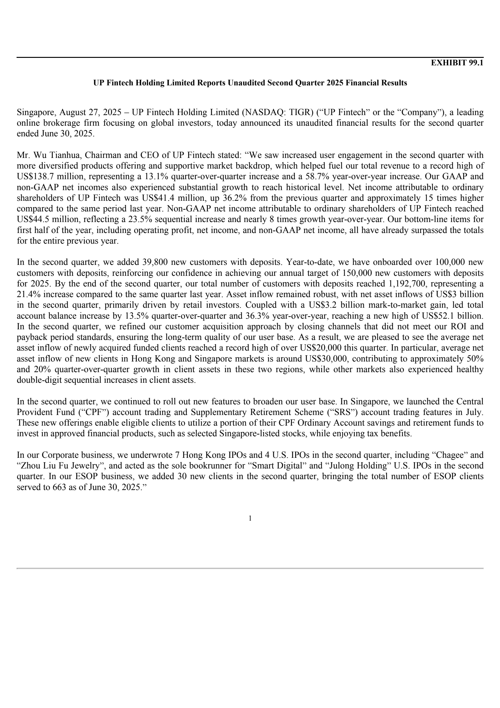 UP Fintech's Q2 2025 Press Release