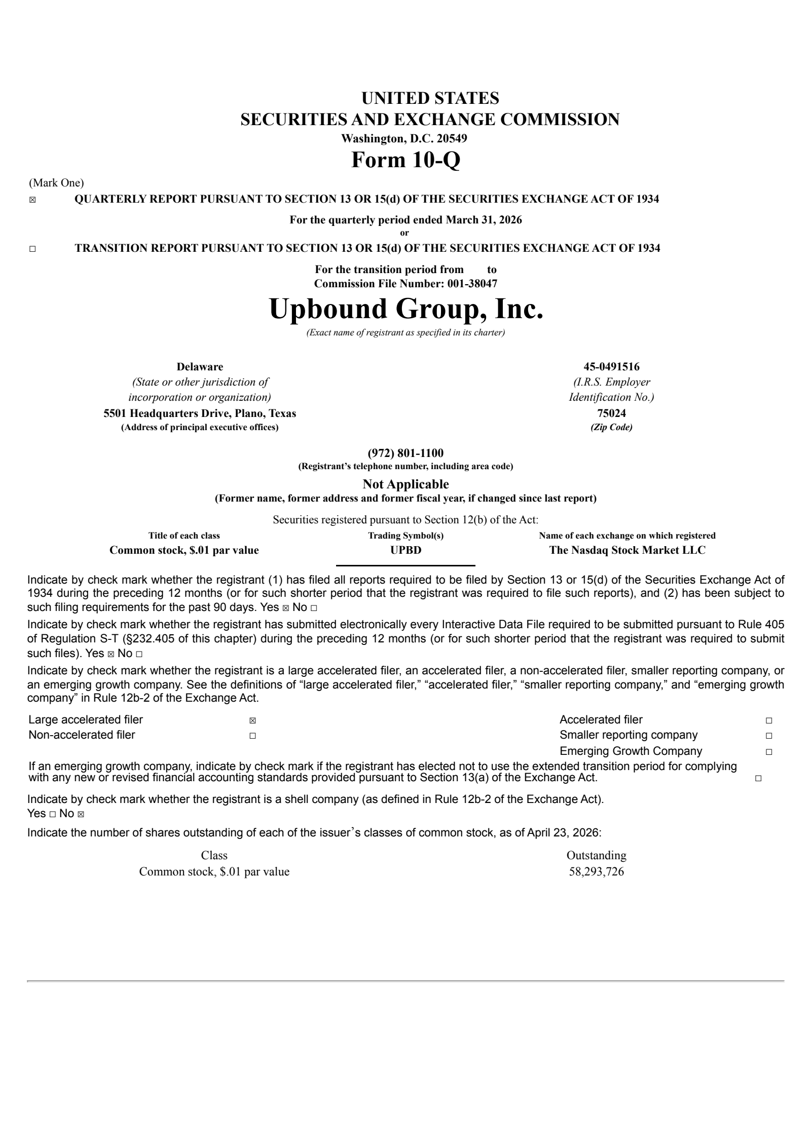 Upbound Group's Q1 2026 Quarterly report