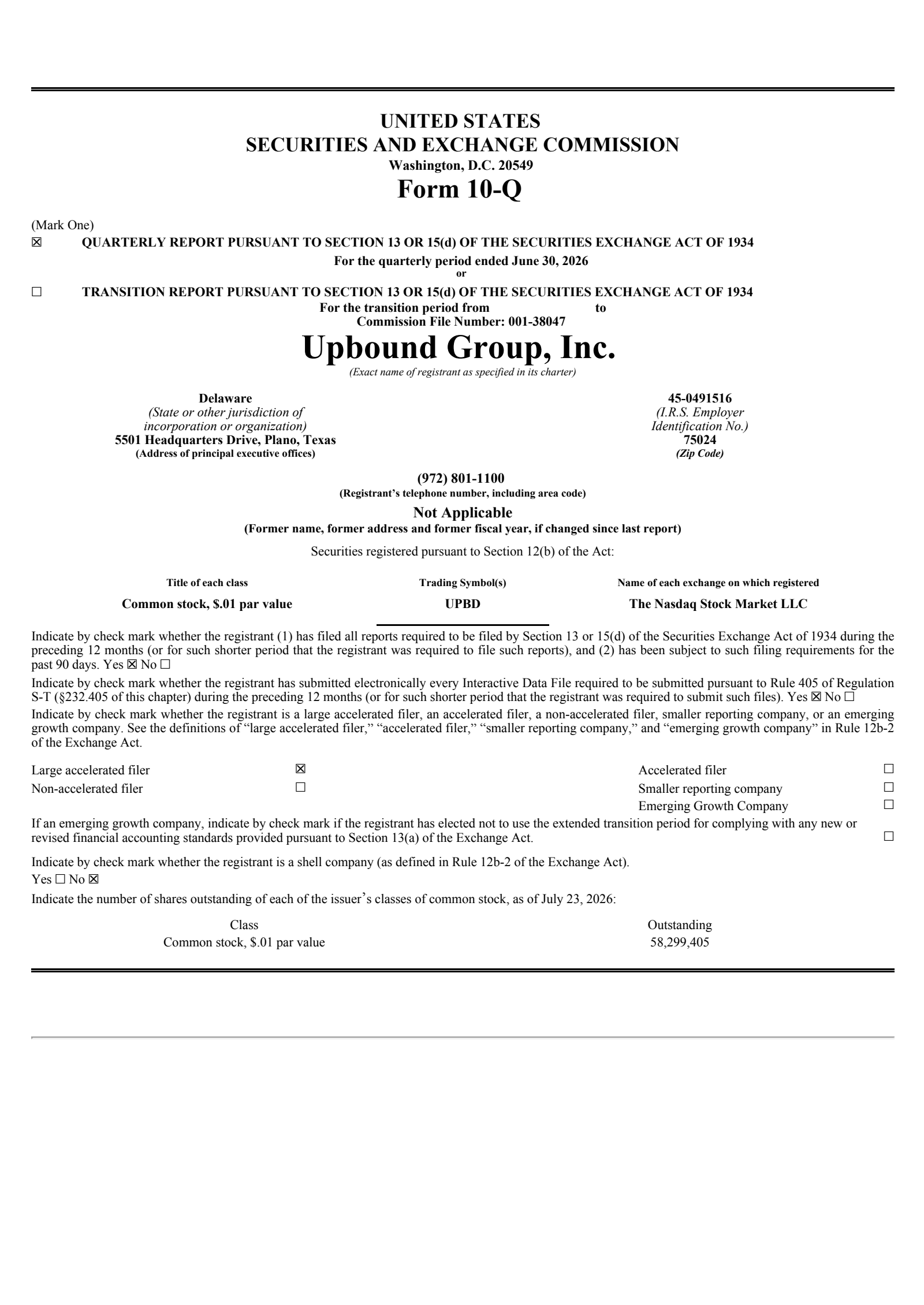 Upbound Group's Q2 2026 Quarterly report