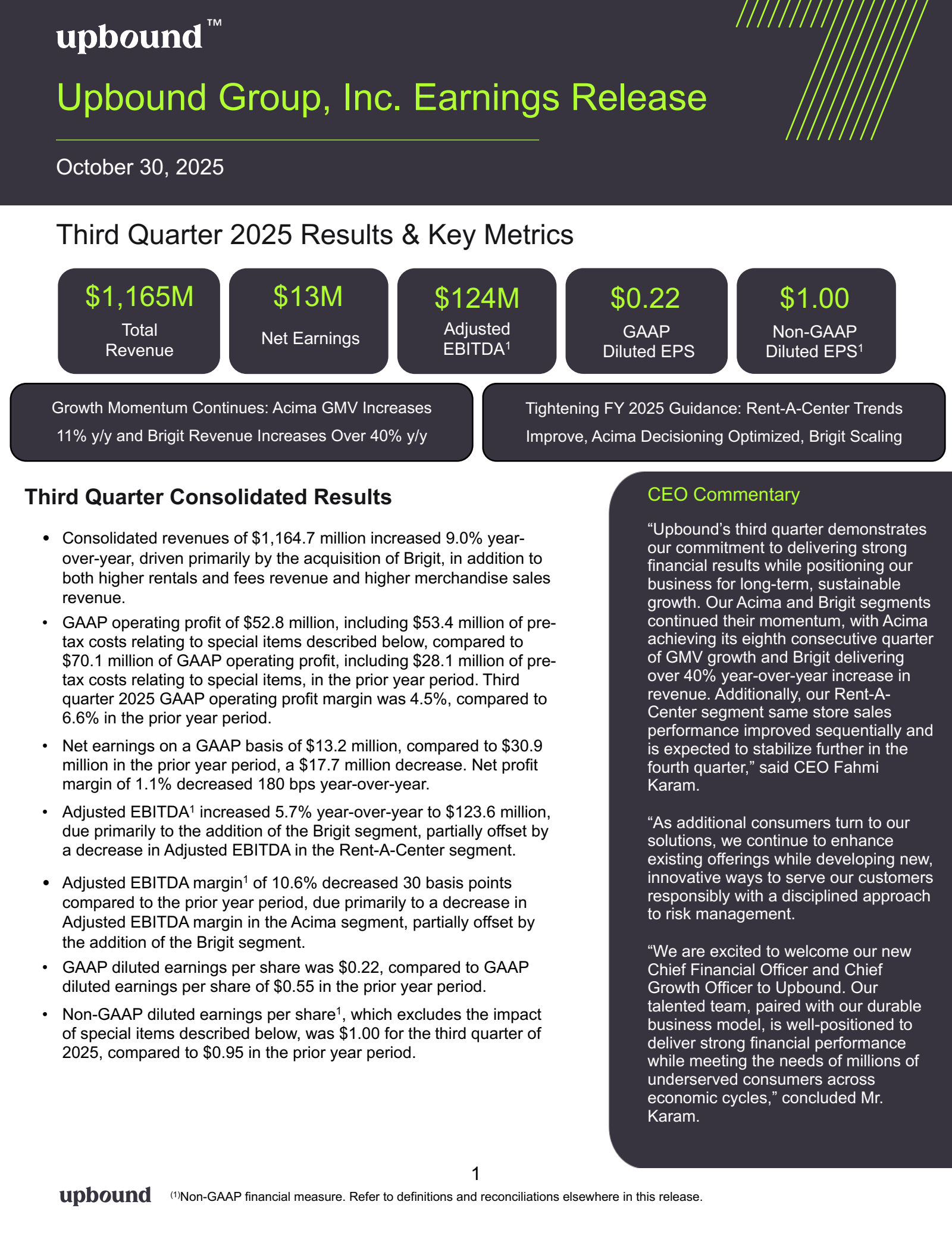 Upbound Group's Q3 2025 Earnings Release